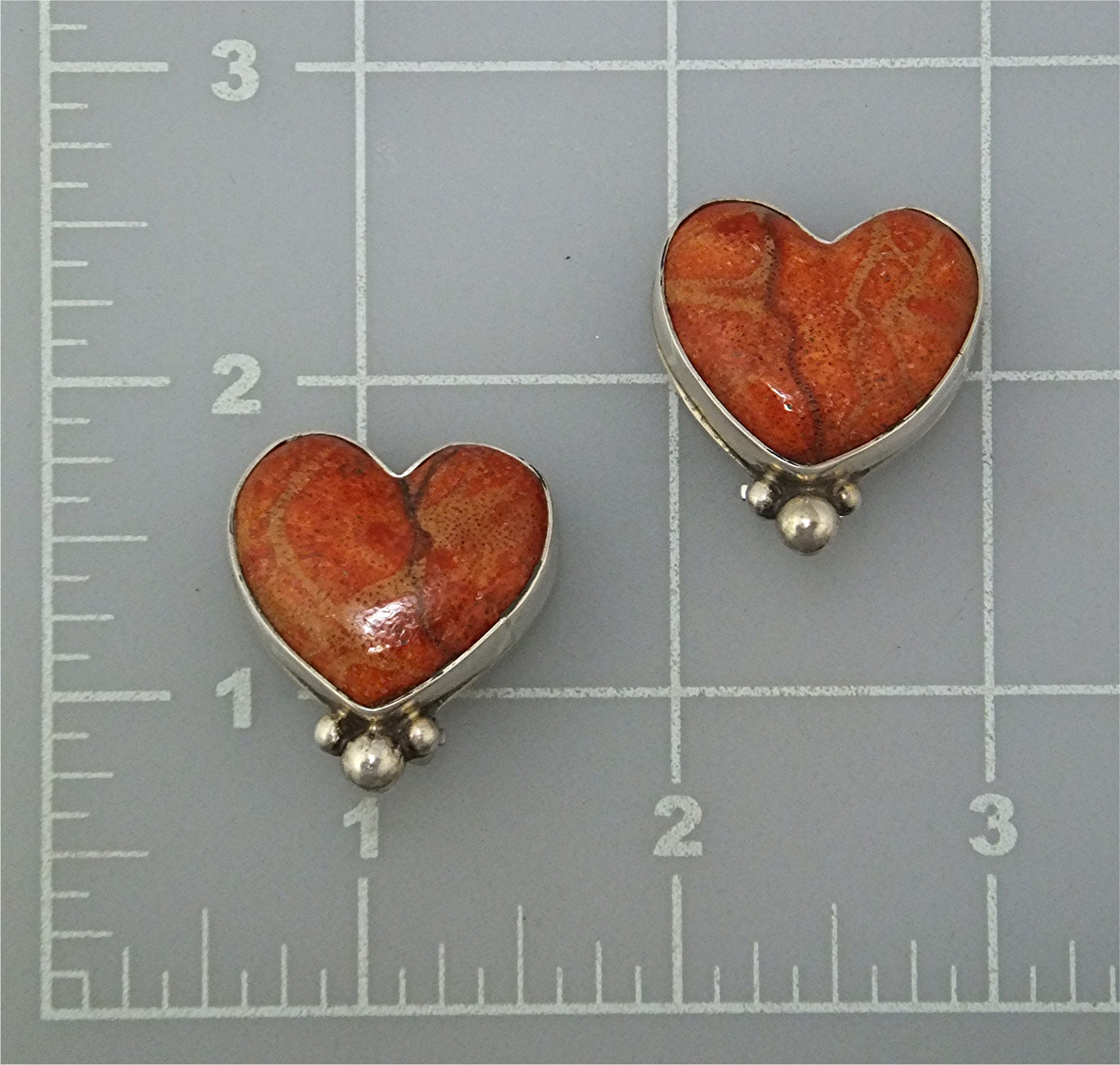 David Troutman  Apple Coral Sterling Silver Heart Clips