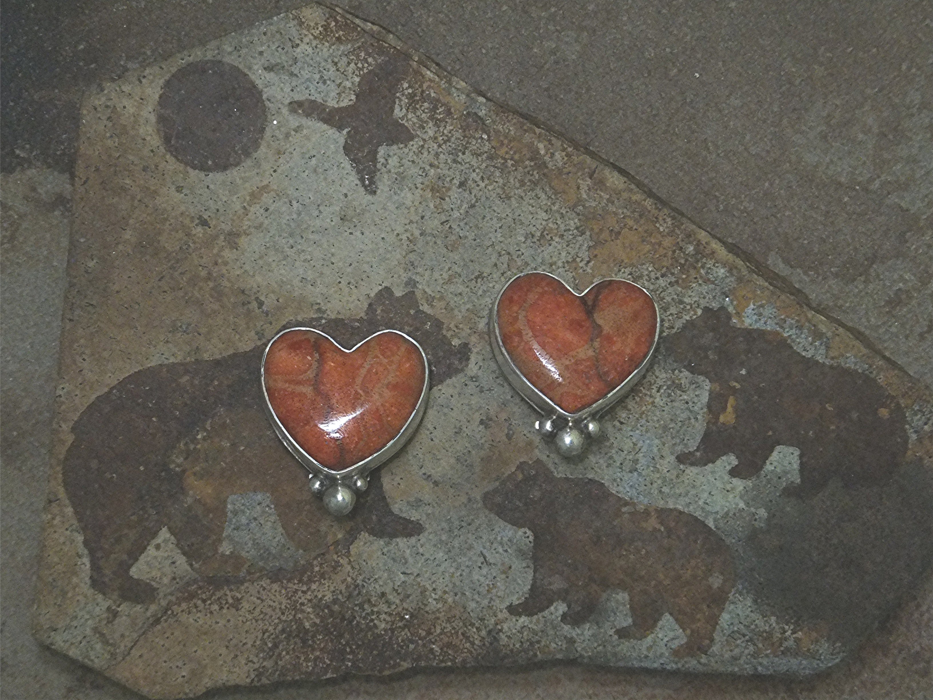 David Troutman  Apple Coral Sterling Silver Heart Clips