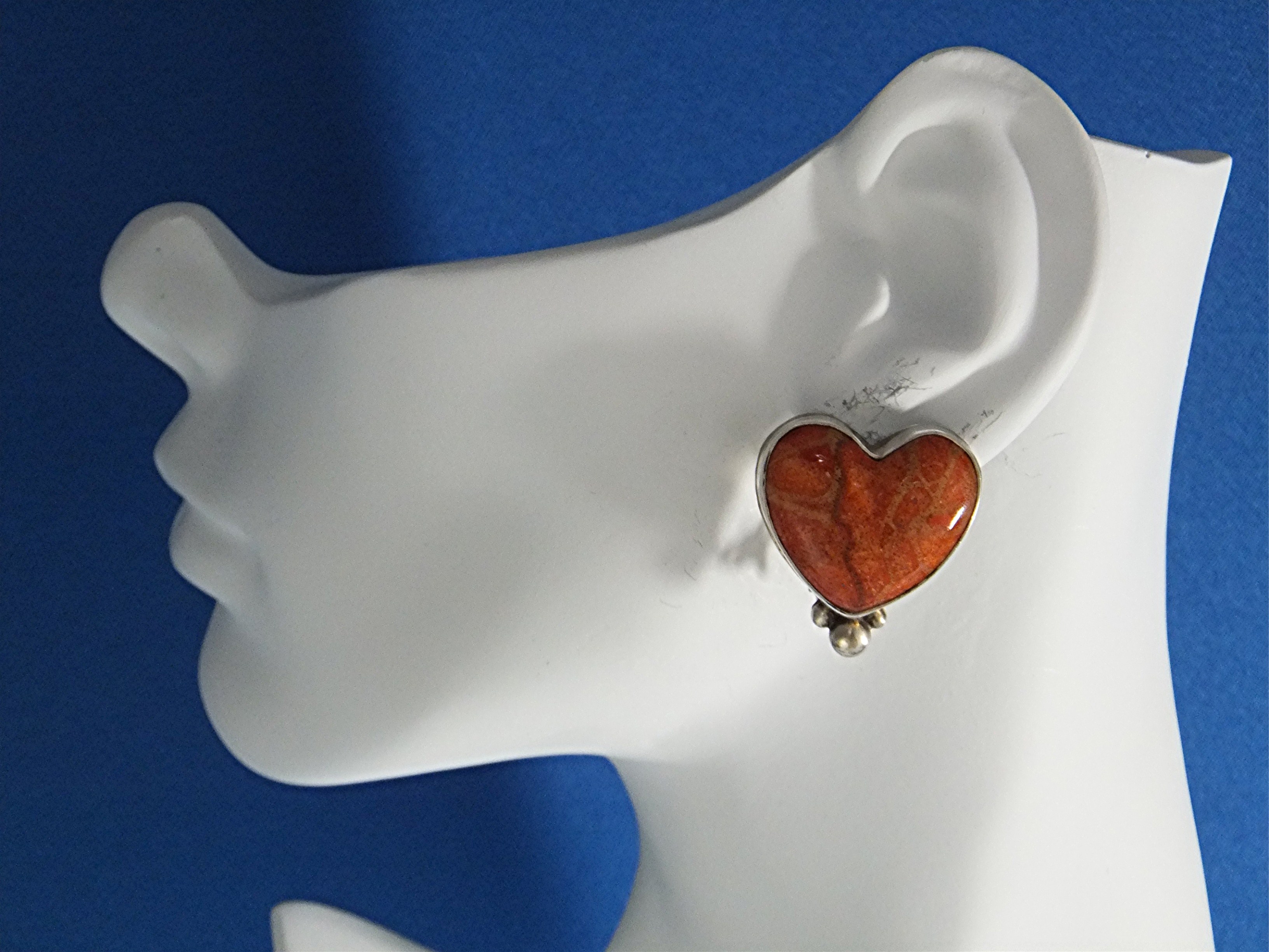 David Troutman  Apple Coral Sterling Silver Heart Clips