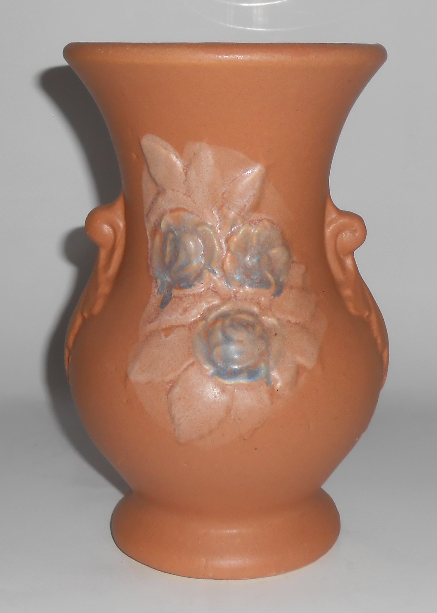 Brush McCoy Art Pottery Tan w/Floral Decoration Vase