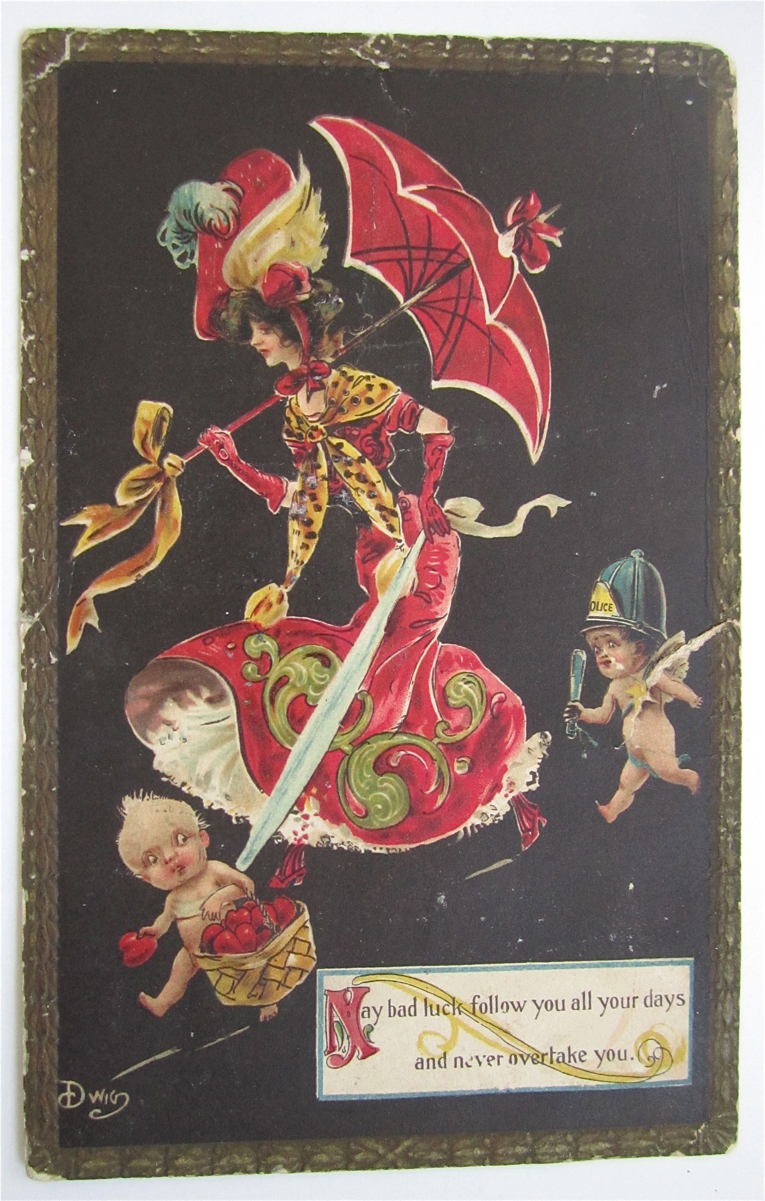 Woman Walking And Holding Umbrella Postcard
