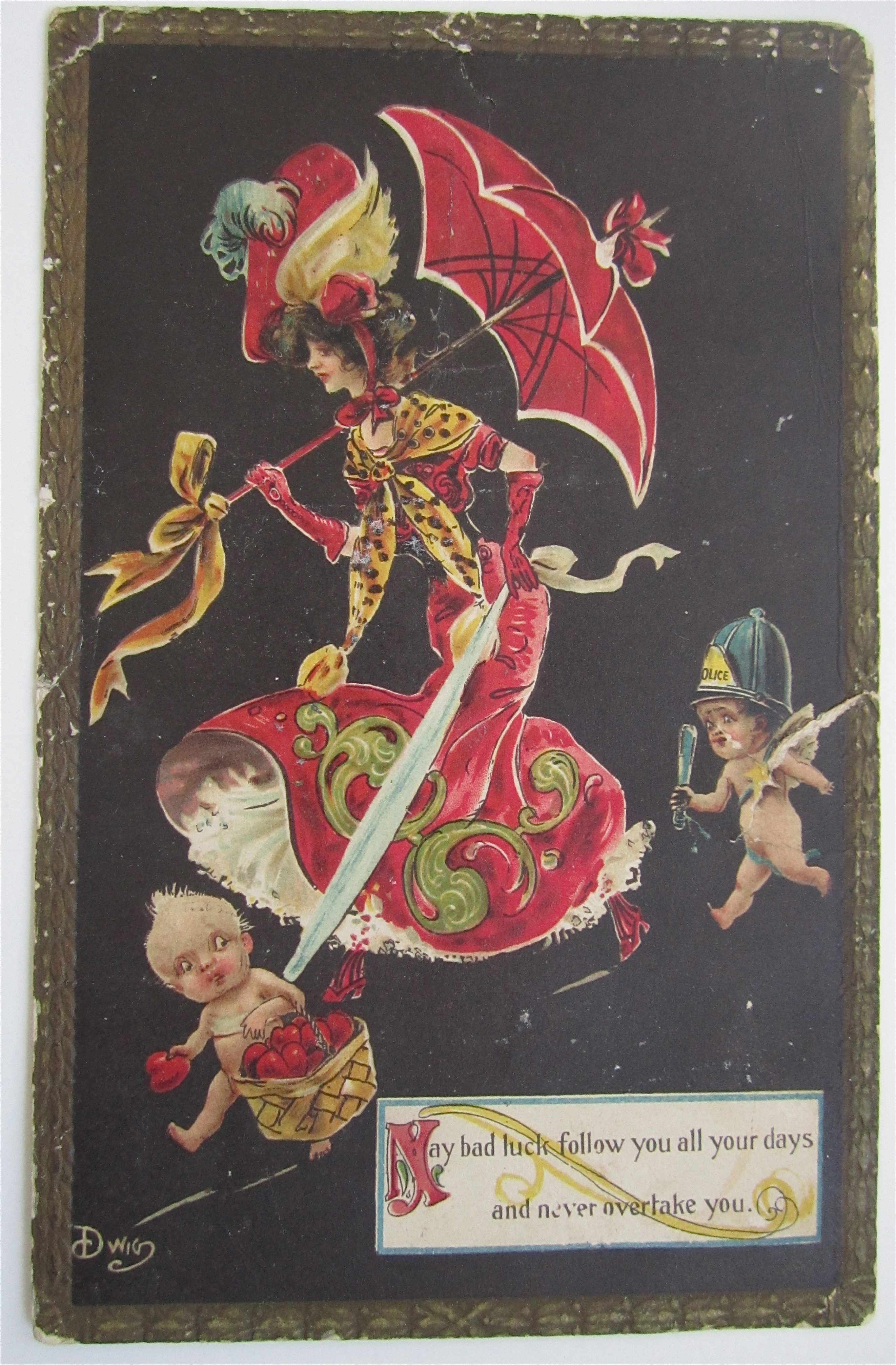 Woman Walking And Holding Umbrella Postcard