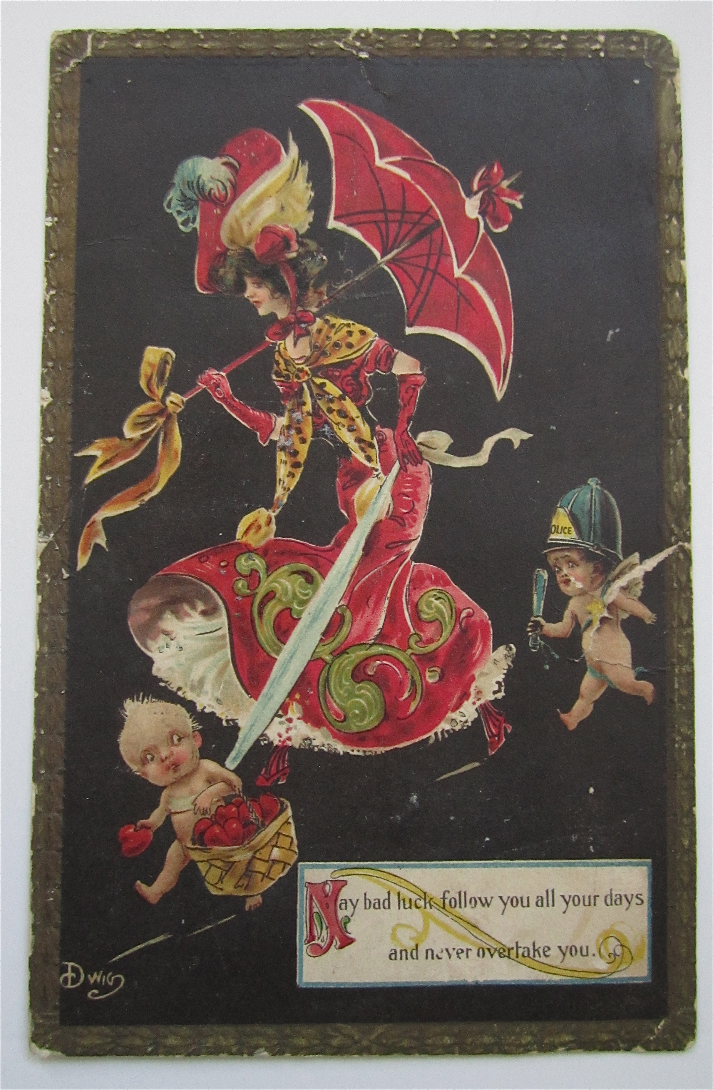 Woman Walking And Holding Umbrella Postcard