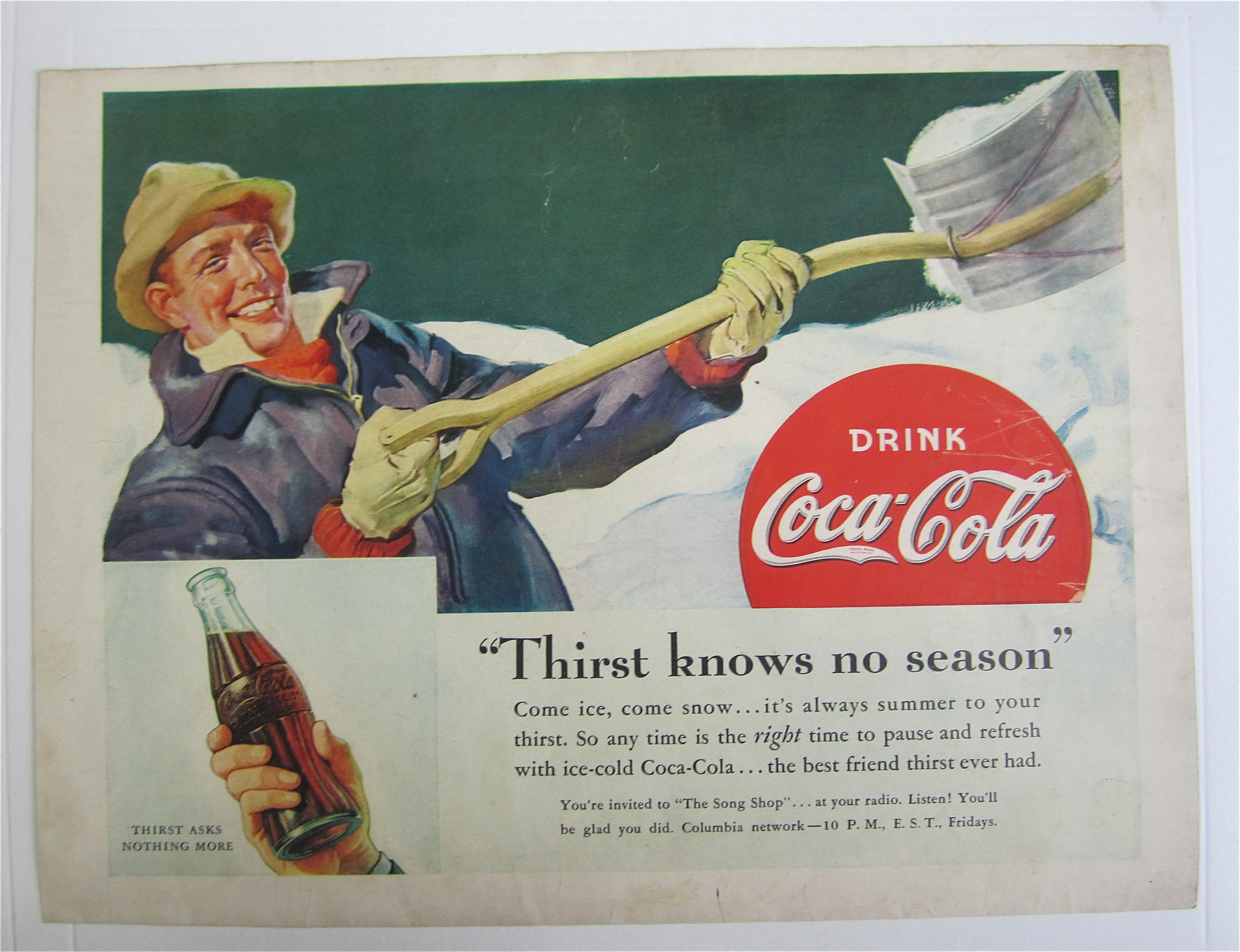1938 Coca Cola (Coke) with Man Shoveling Snow