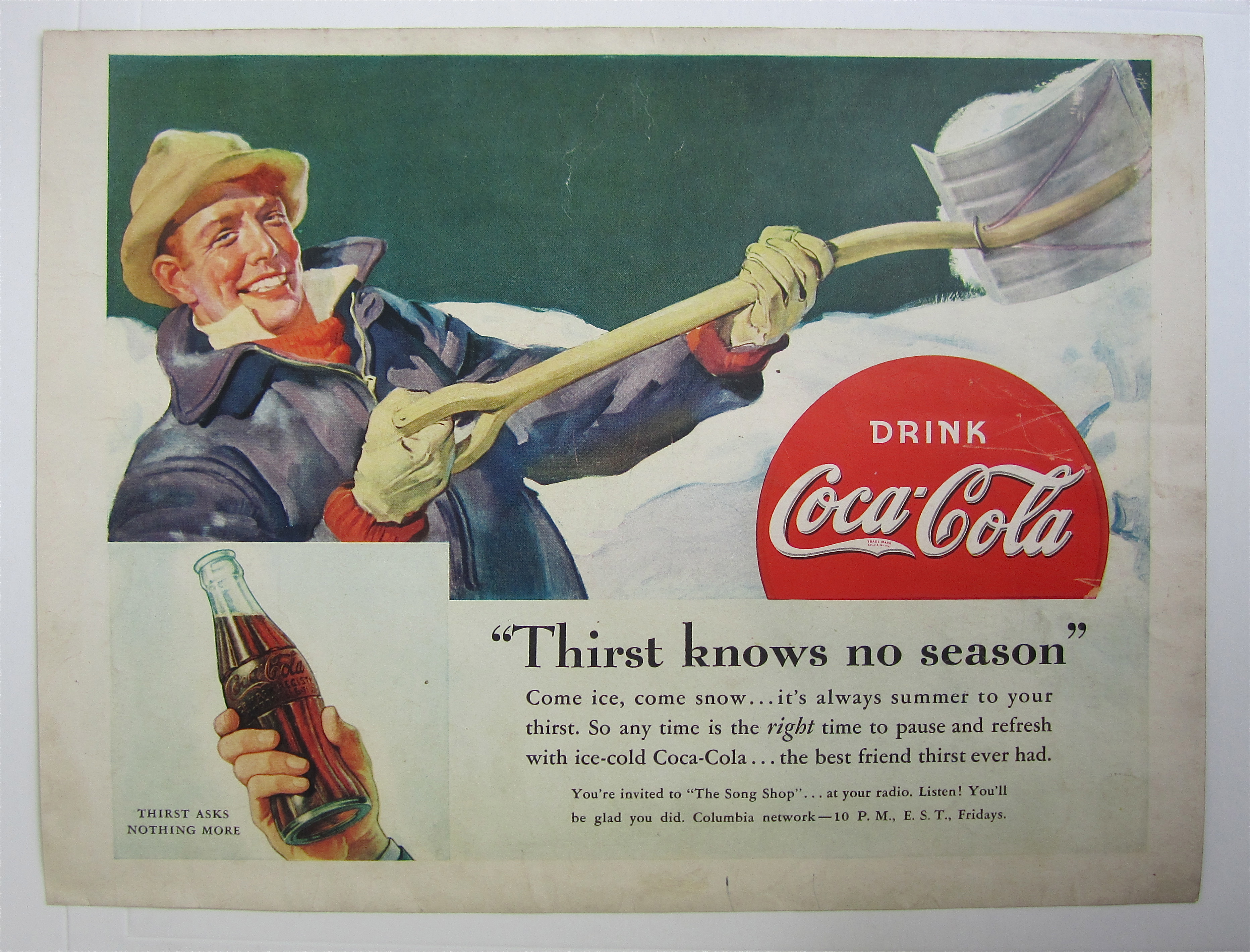 1938 Coca Cola (Coke) with Man Shoveling Snow