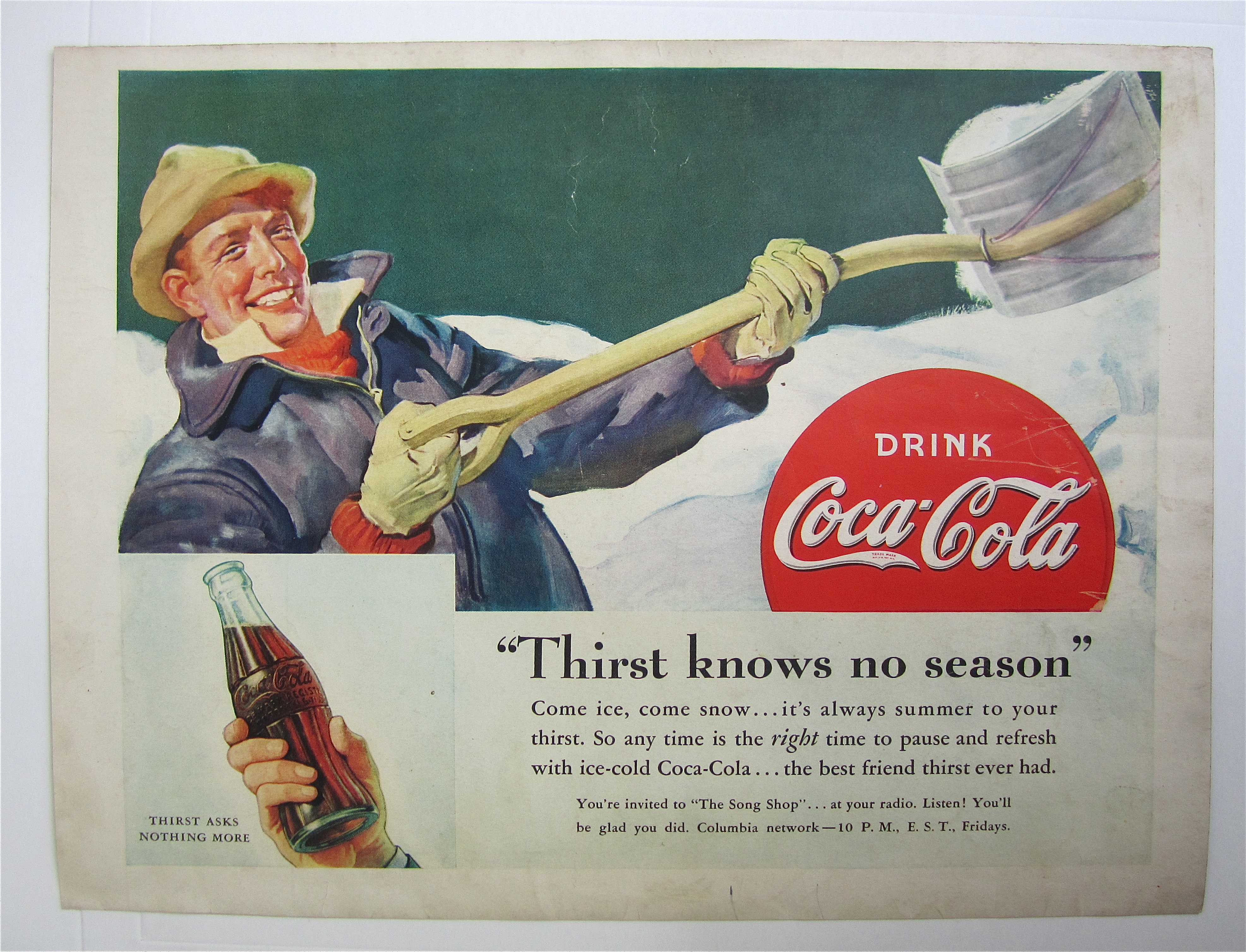 1938 Coca Cola (Coke) with Man Shoveling Snow