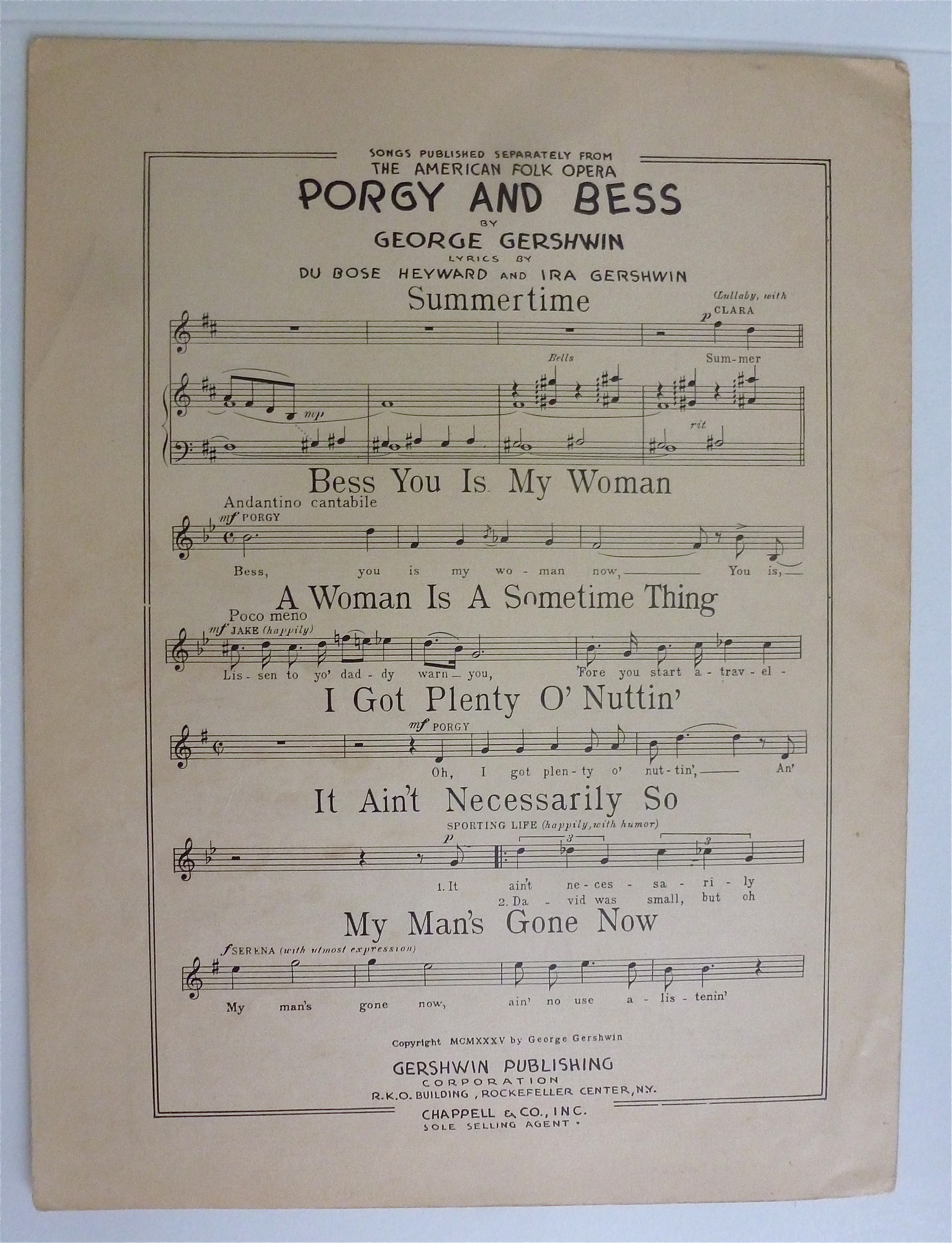 Sheet Music For 1935 Bess You Is My Woman