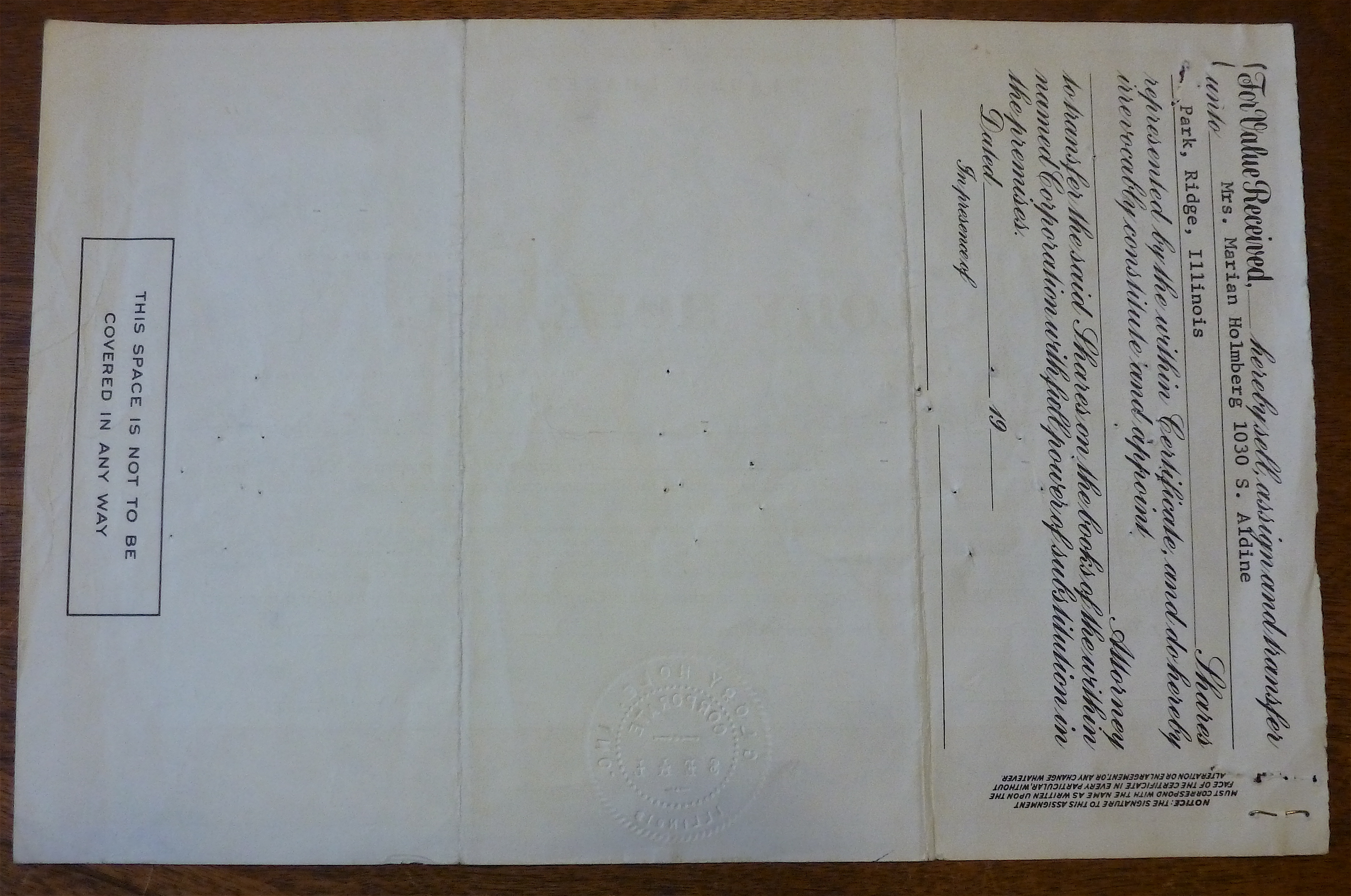 1957 Glory Hole Certificate