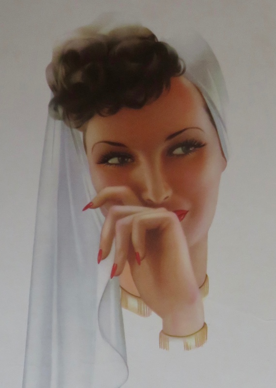 Alberto Vargas Sexy Dark Haired Woman Wearing A White Veil Pin Up Calendar Page