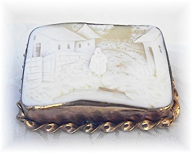Antique Square Oriental Look Genuine Shell Cameo