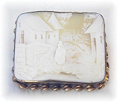Antique Square Oriental Look Genuine Shell Cameo
