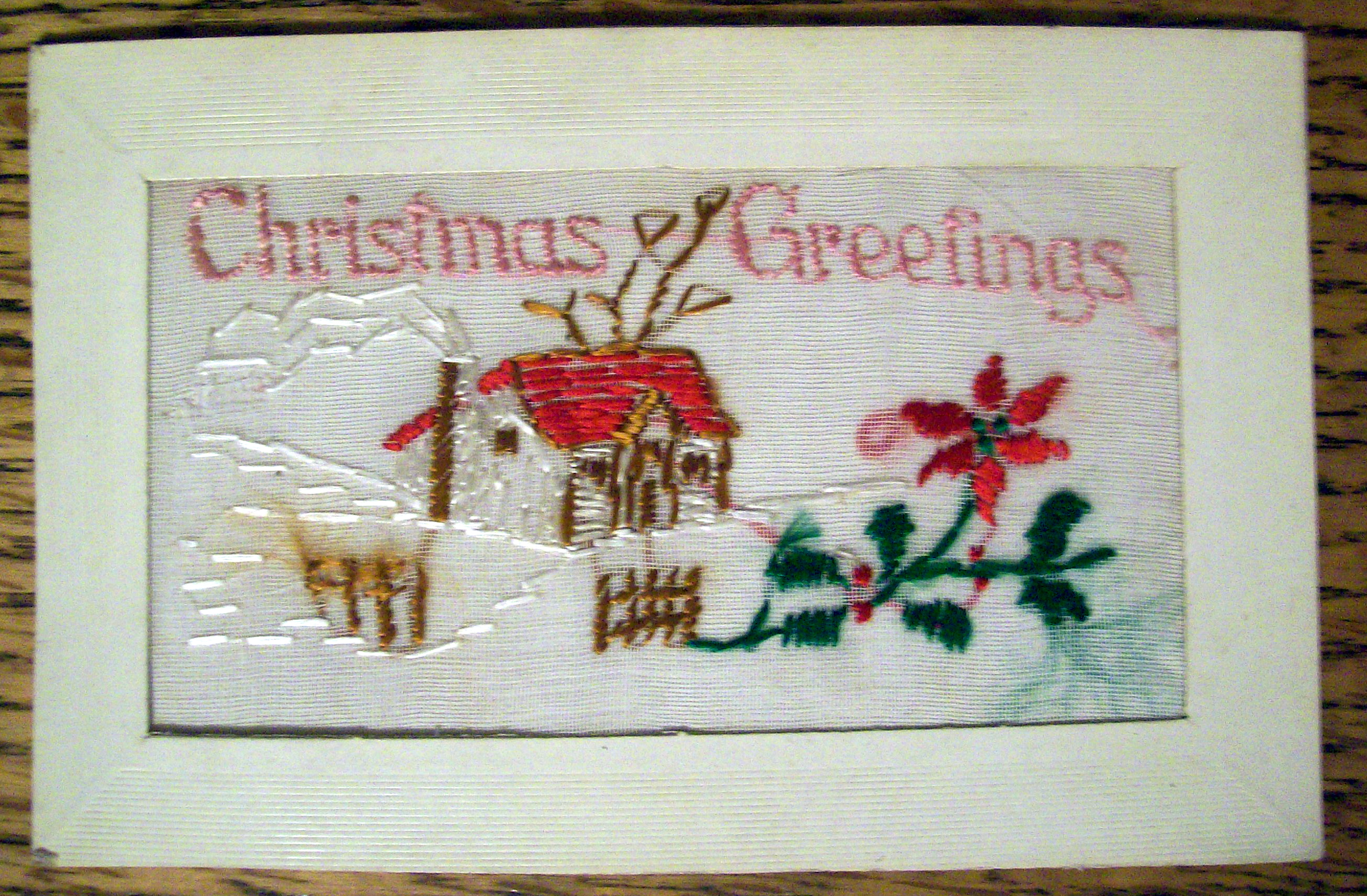 Christmas Greetings Postcard with House (Embossed)