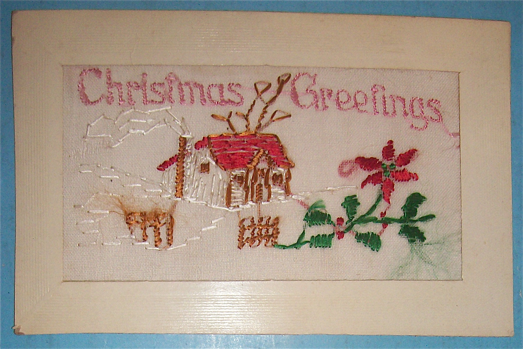 Christmas Greetings Postcard with House (Embossed)