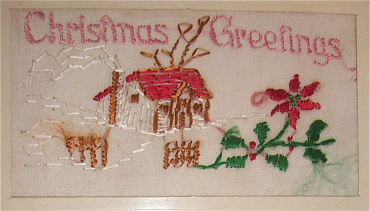 Christmas Greetings Postcard with House (Embossed)