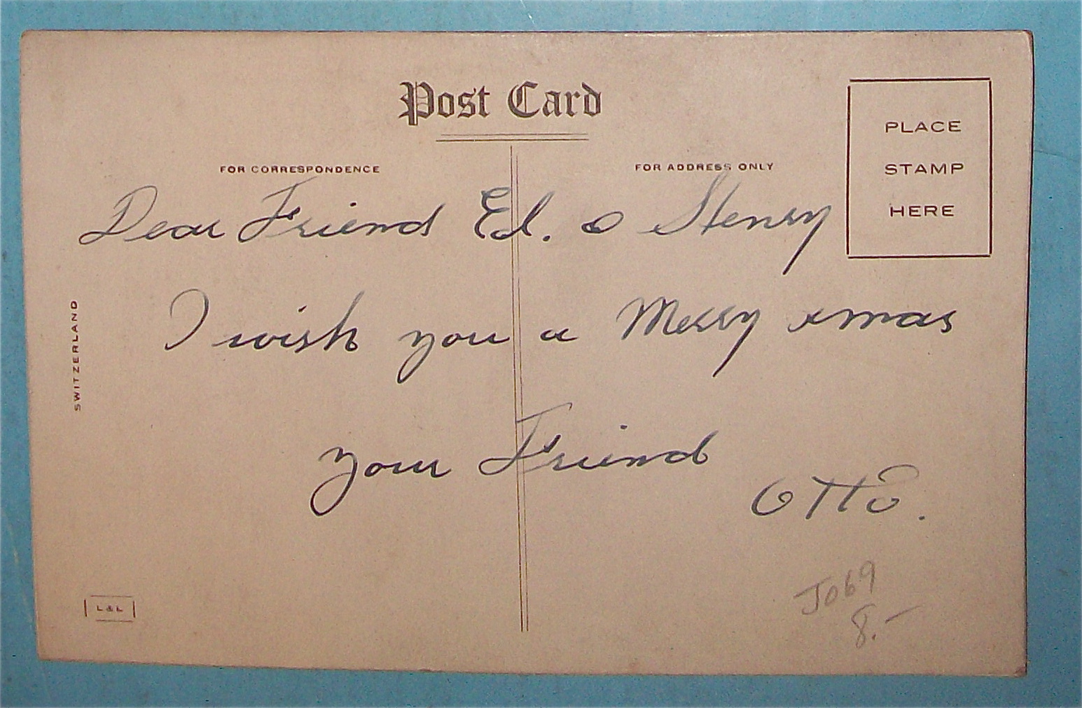 Christmas Greetings Postcard with House (Embossed)