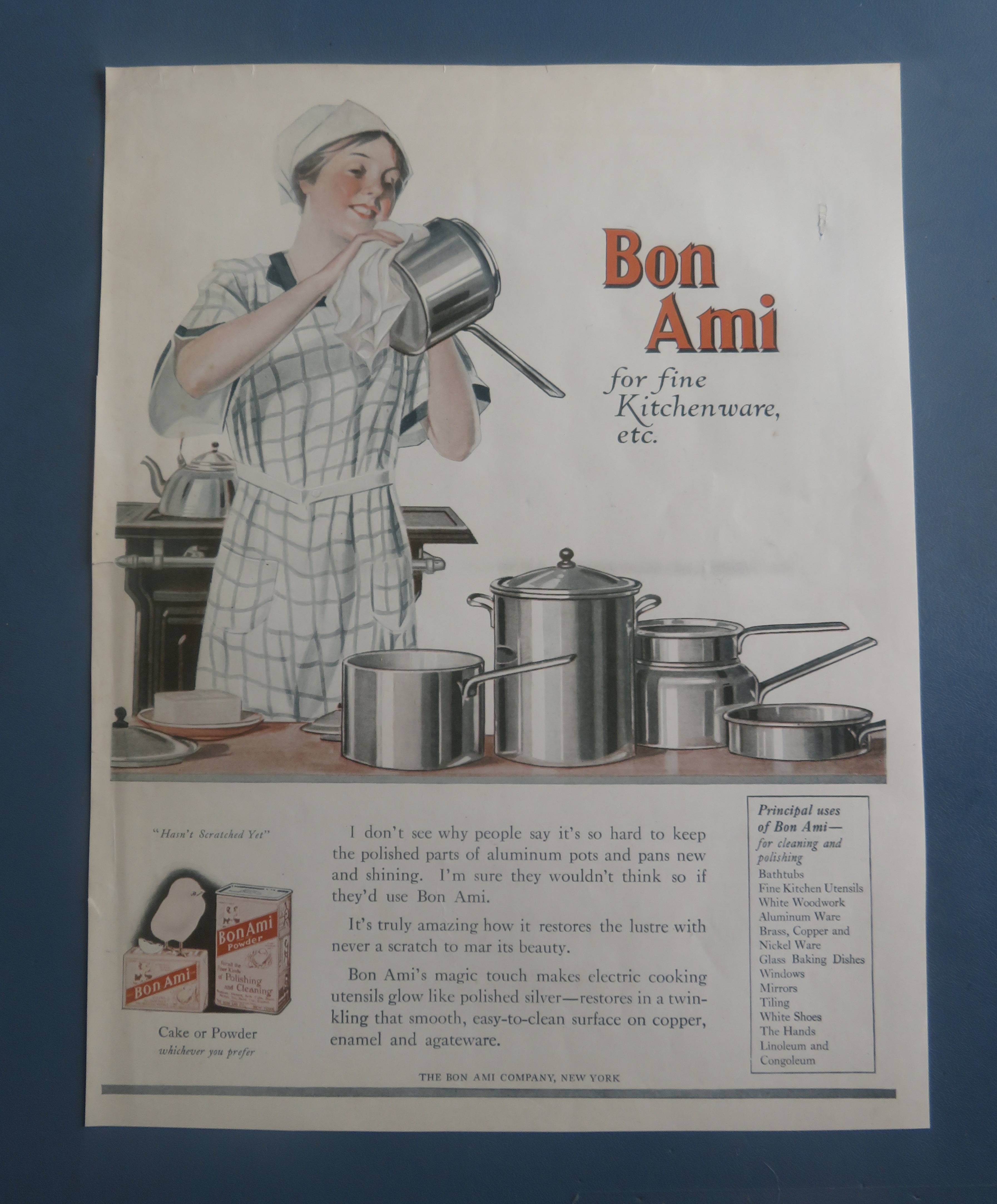 1922 Bon Ami Cake/Powder with Woman Cleaning Pot