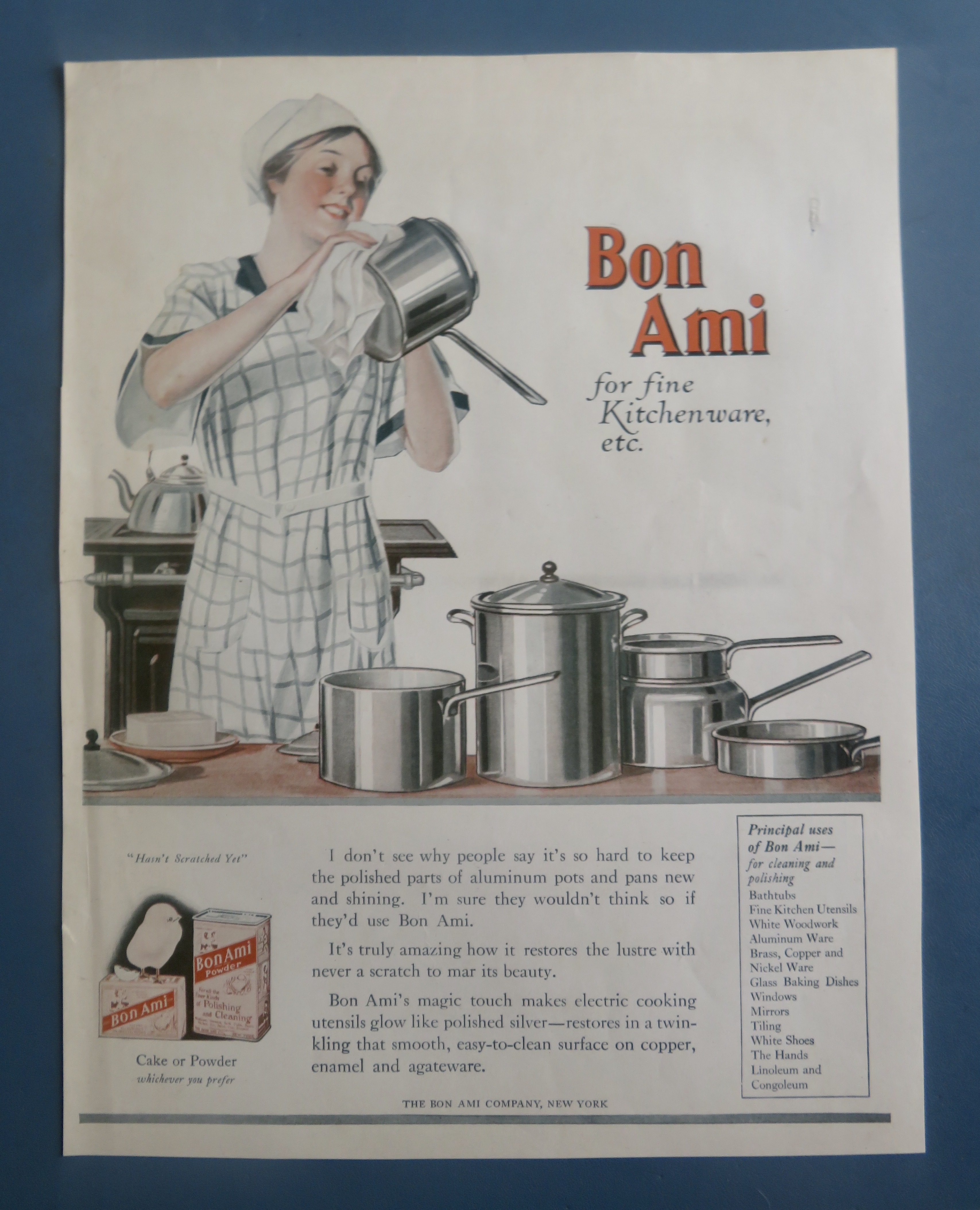 1922 Bon Ami Cake/Powder with Woman Cleaning Pot