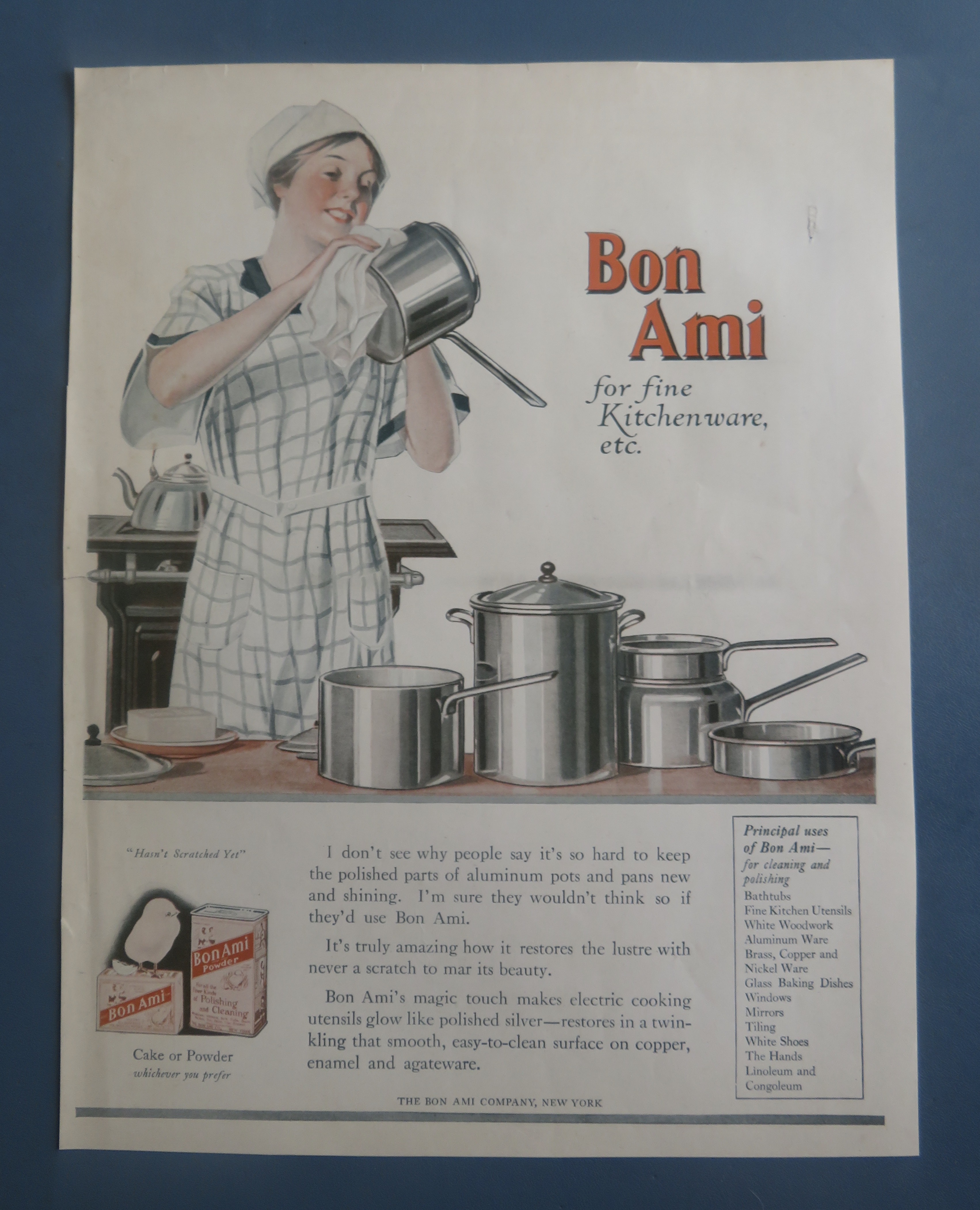 1922 Bon Ami Cake/Powder with Woman Cleaning Pot