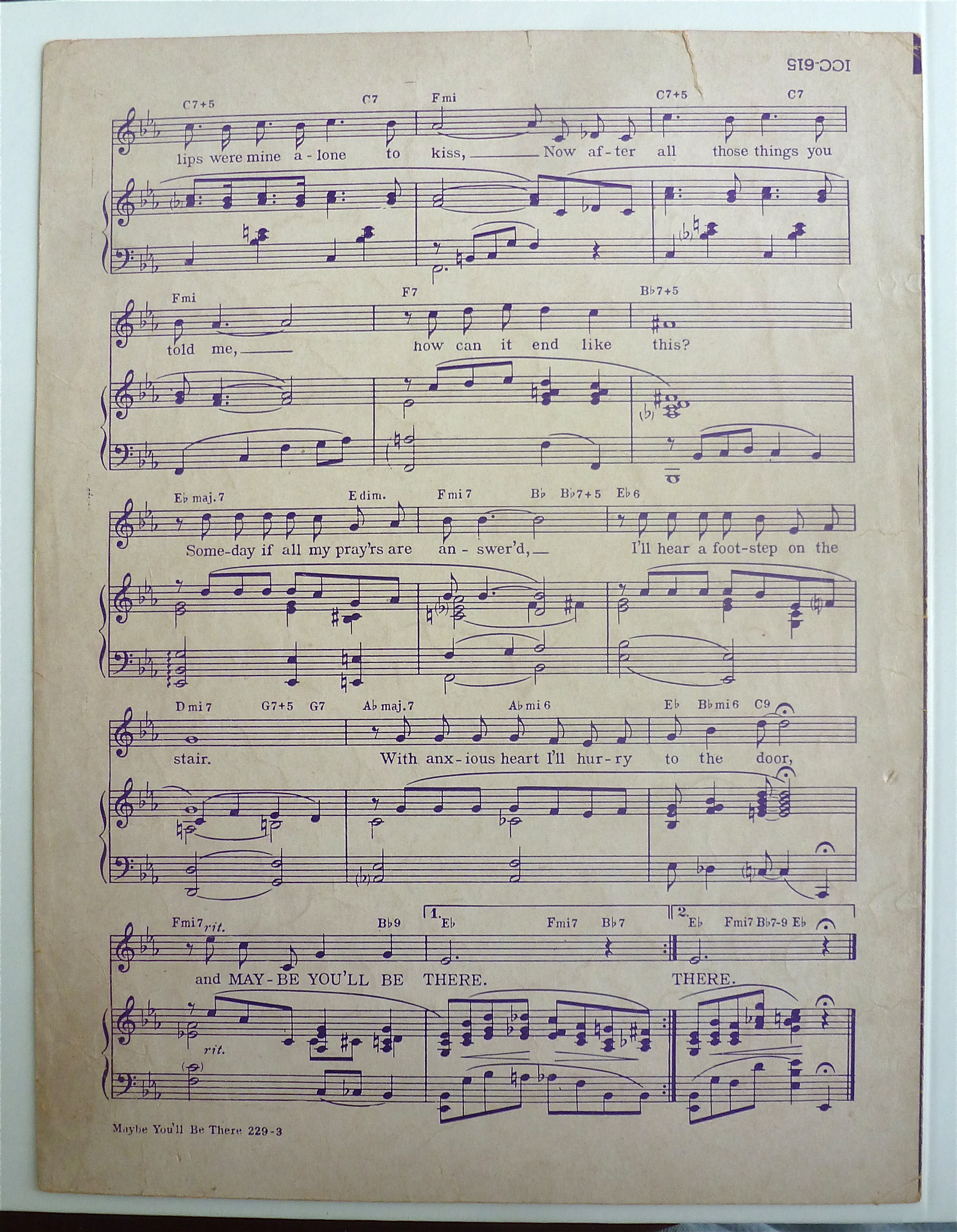 Sheet Music For 1947 Maybe You'll Be There