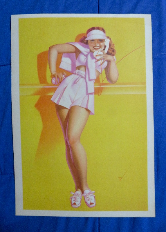 Original 1945 Sexy Petty Pin Up Girl Wearing A Tennis Outfit & Talking On The Telephone By George Petty