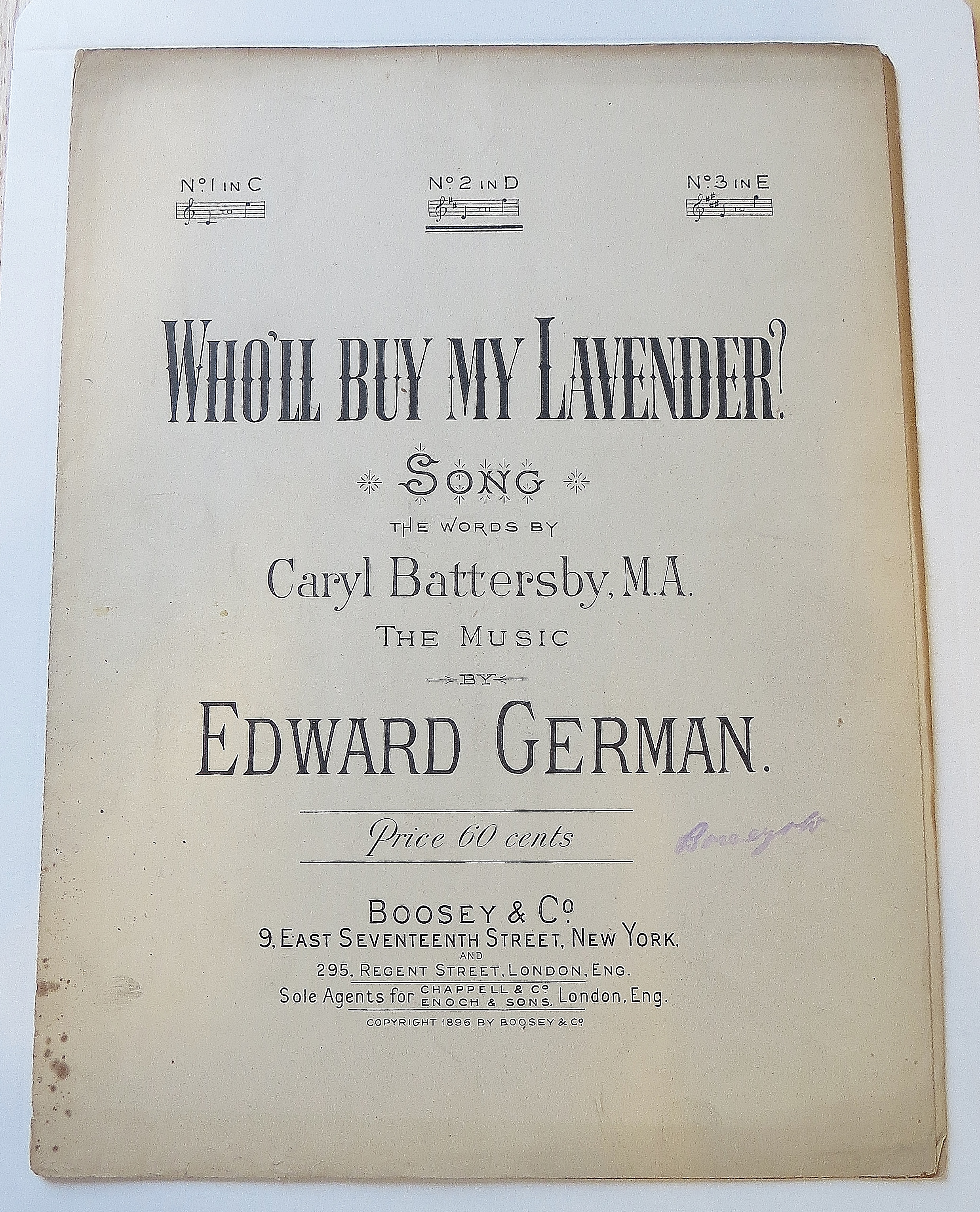 1896 Who'll Buy My Lavender Sheet Music By Ed German