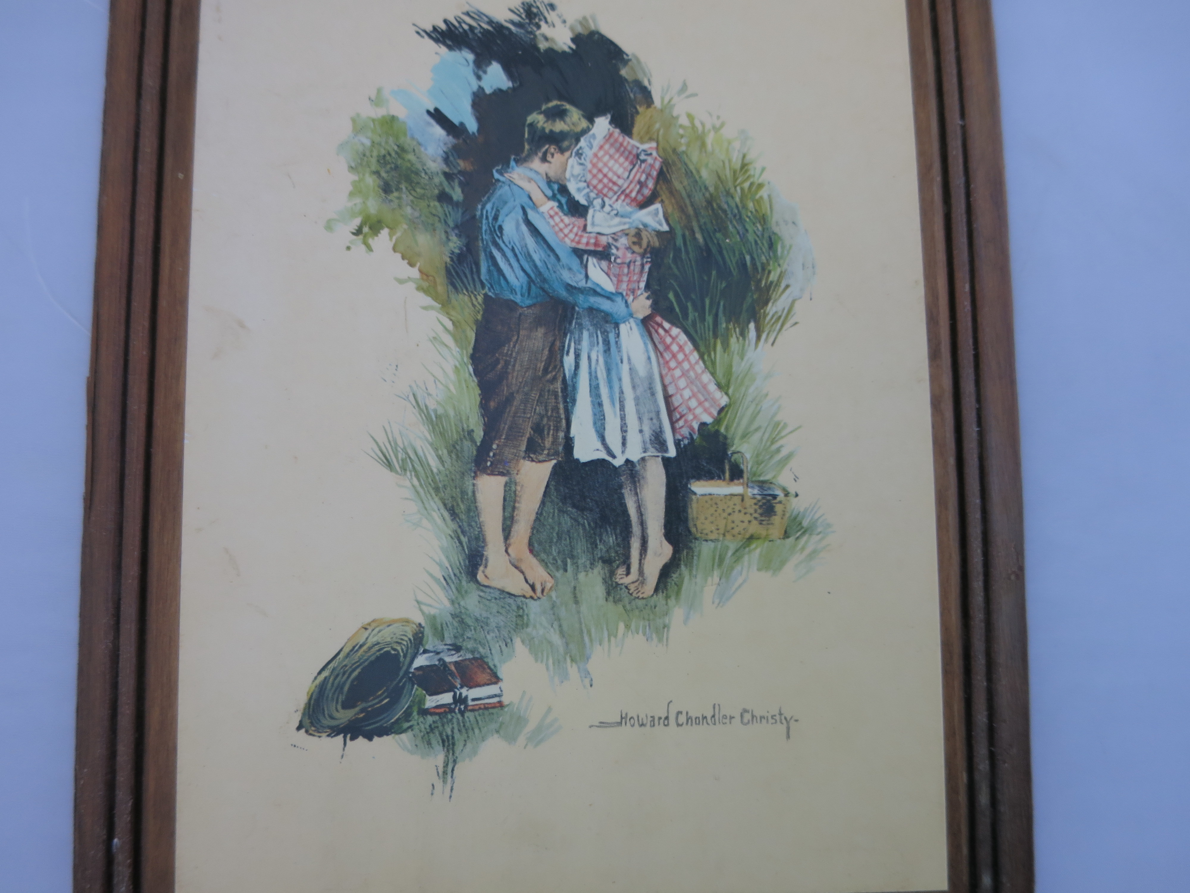 Howard Chandler Christy Boy Girl Kissing Print on board crafted