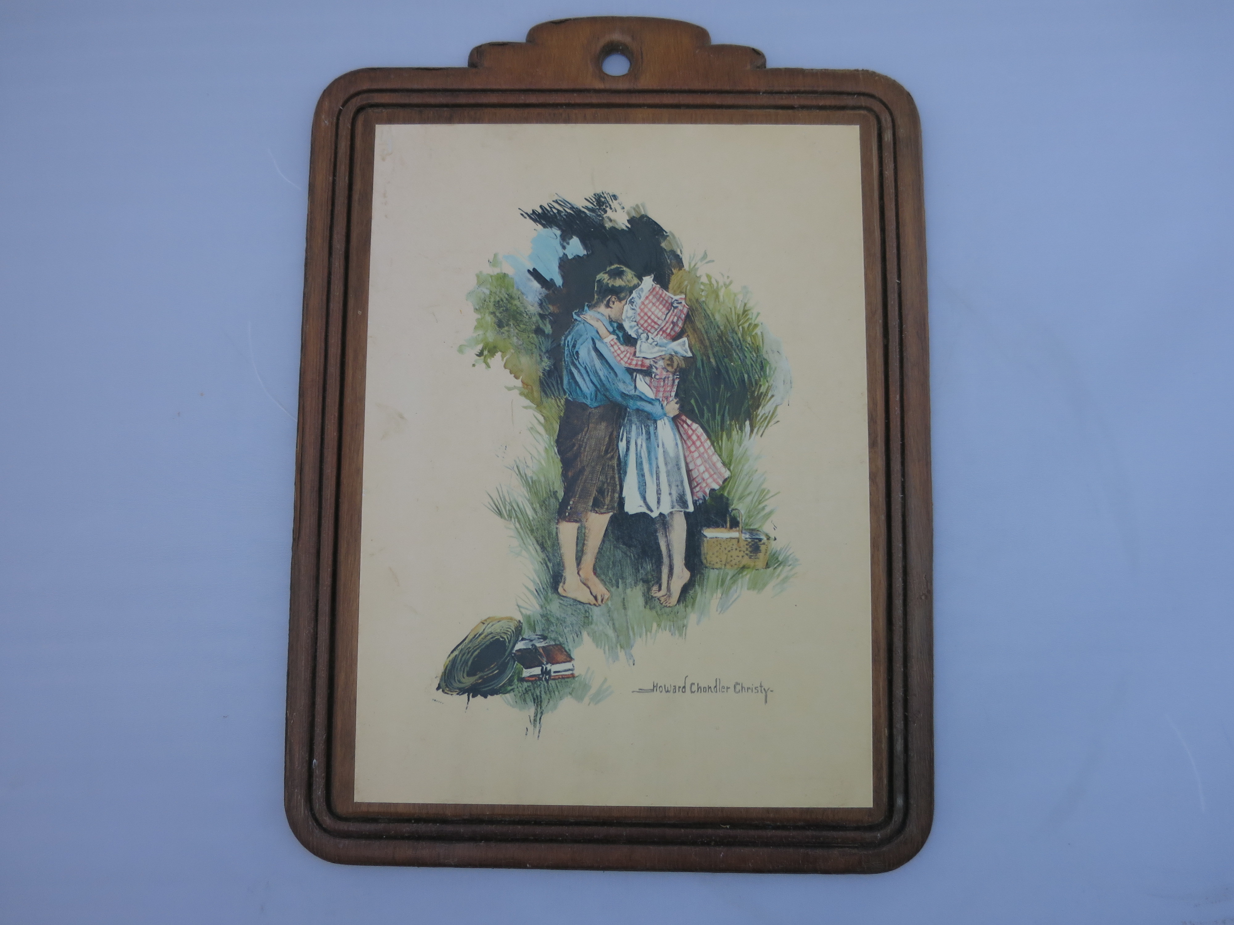 Howard Chandler Christy Boy Girl Kissing Print on board crafted