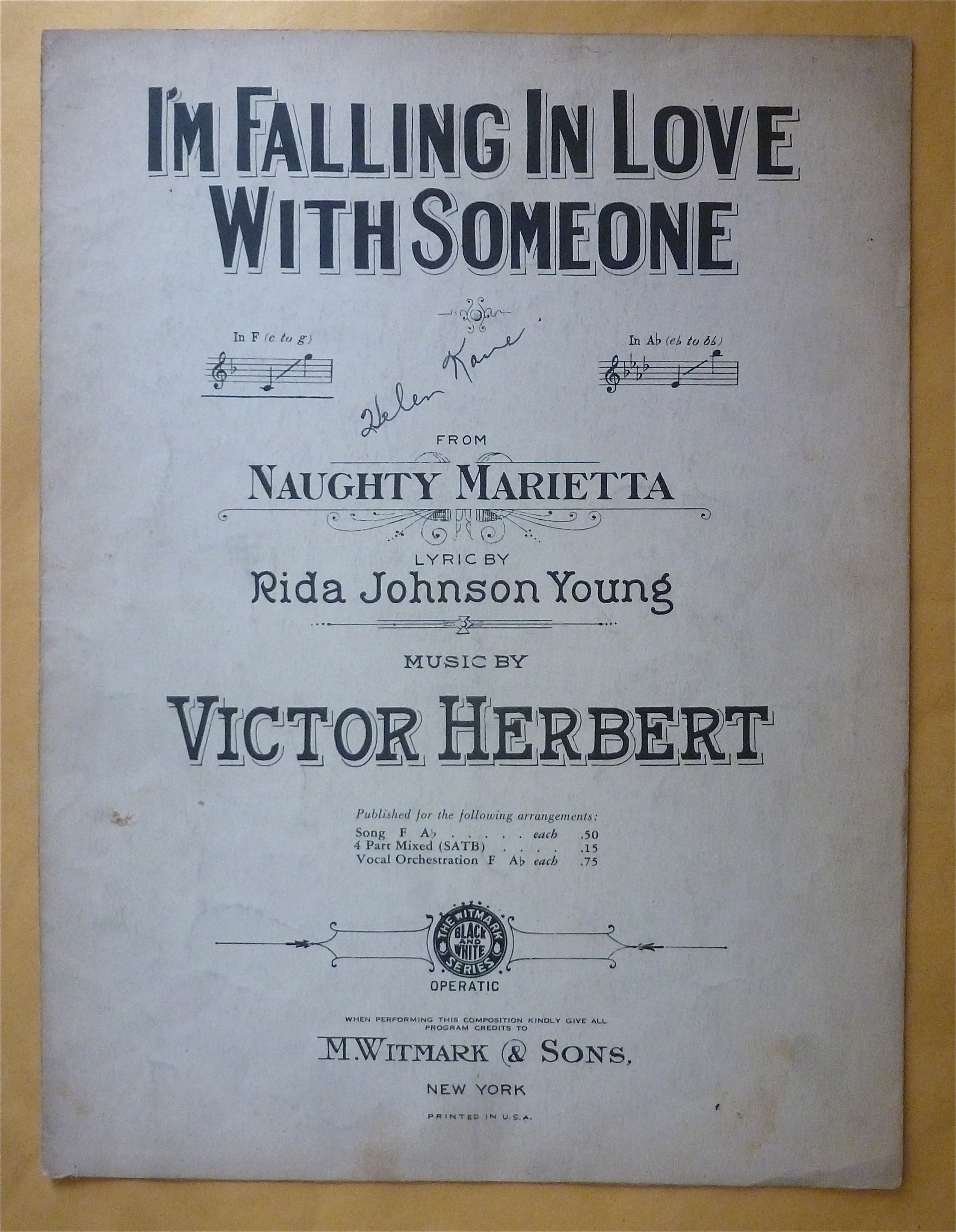 Sheet Music For 1910 I'm Falling In Love With Someone