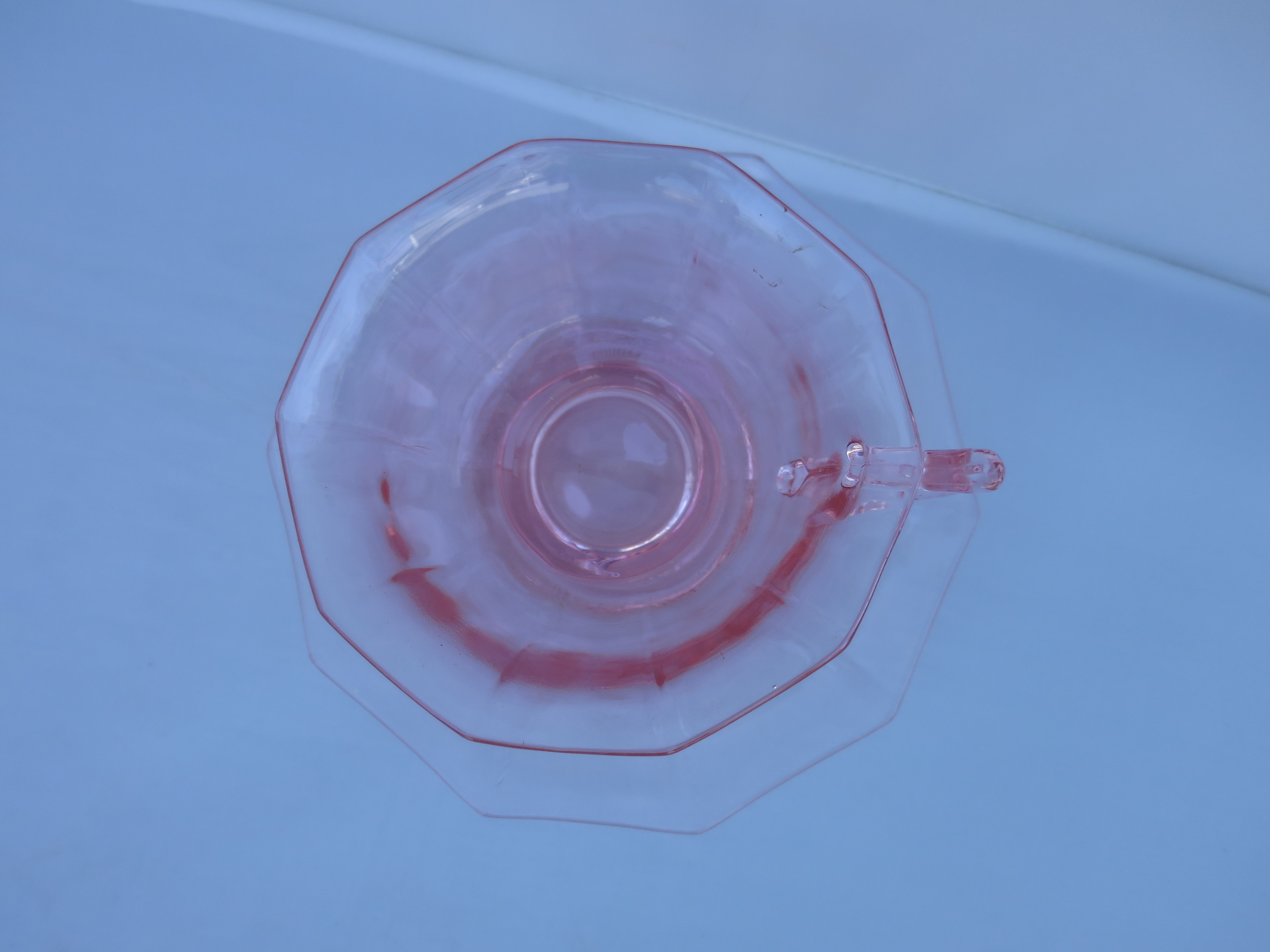Cambridge Decagon Pink Depression Glass Cup and Saucer