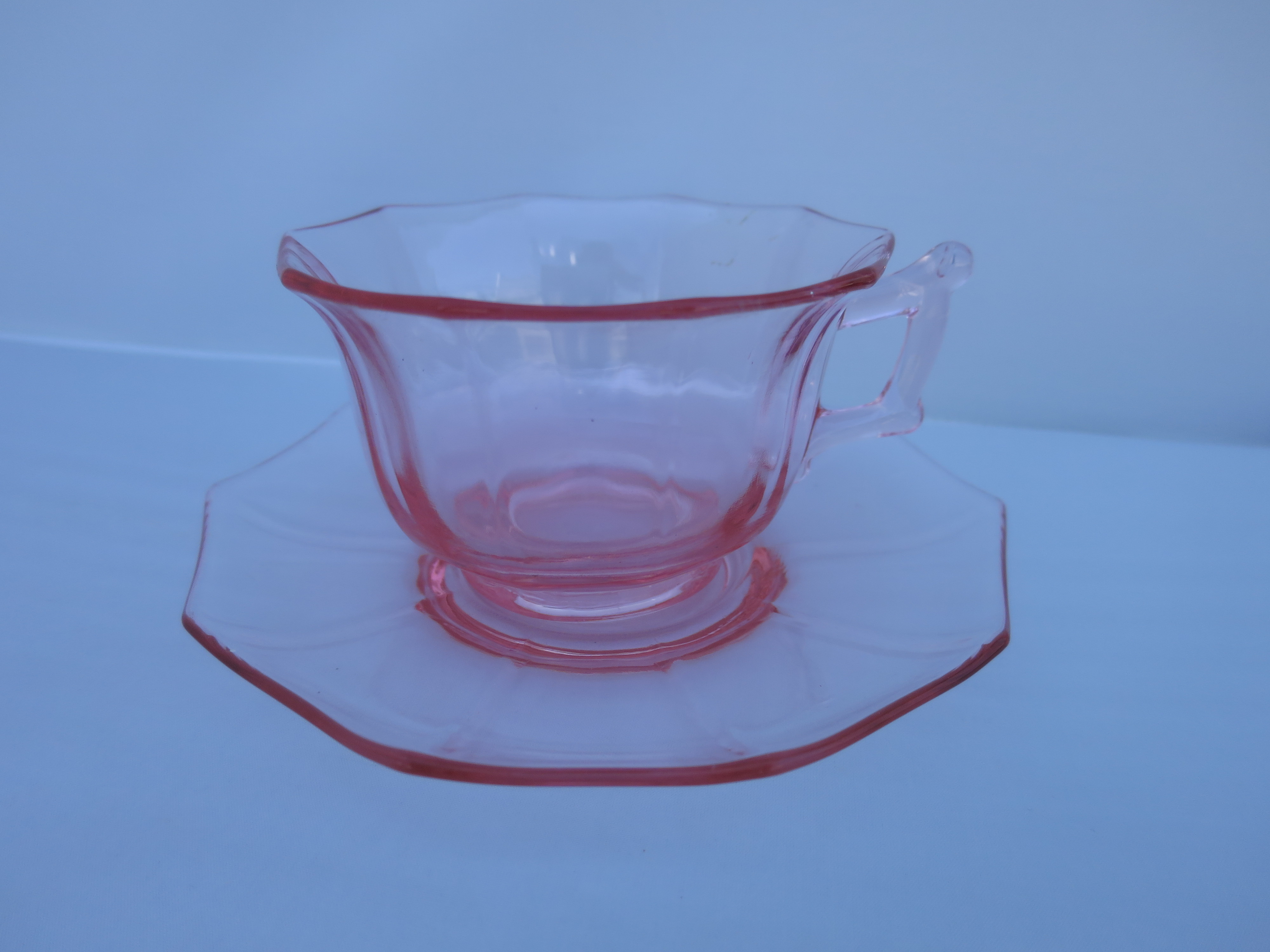 Cambridge Decagon Pink Depression Glass Cup and Saucer