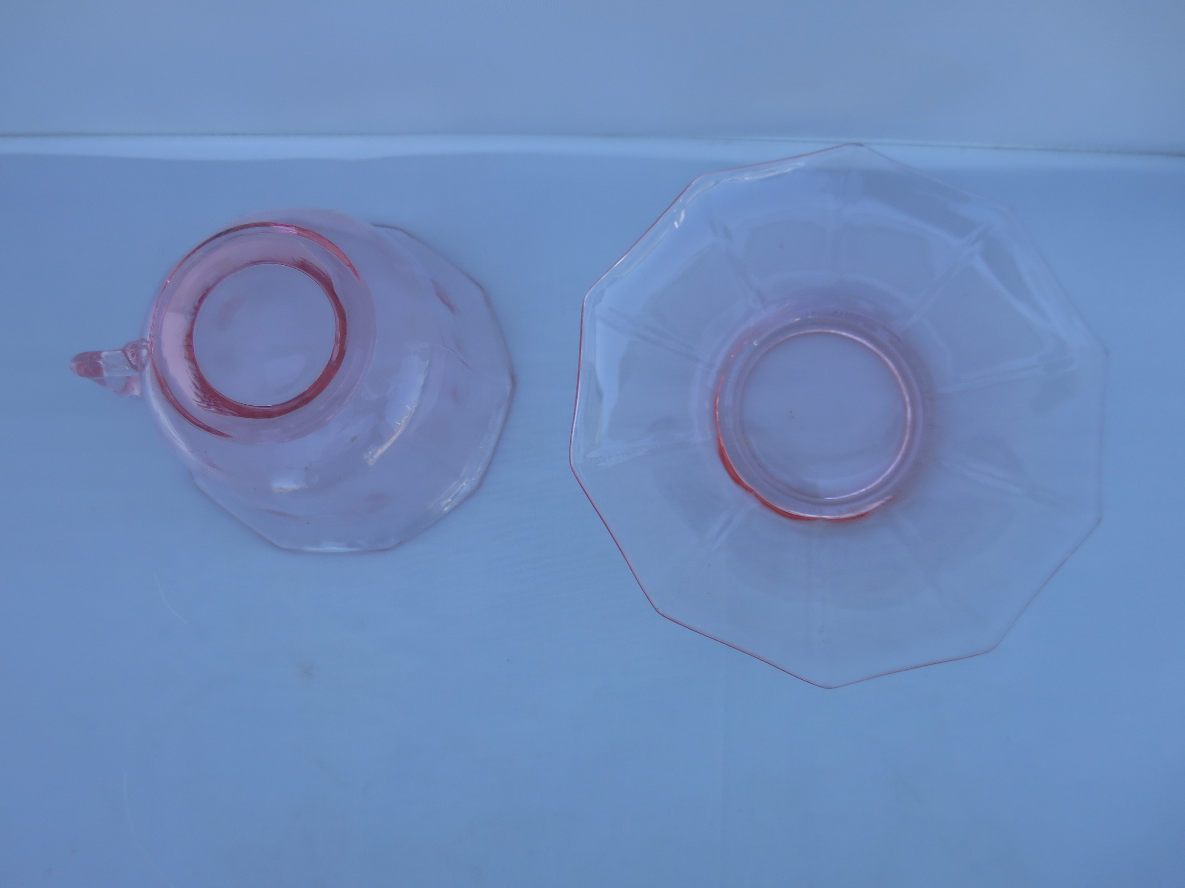 Cambridge Decagon Pink Depression Glass Cup and Saucer
