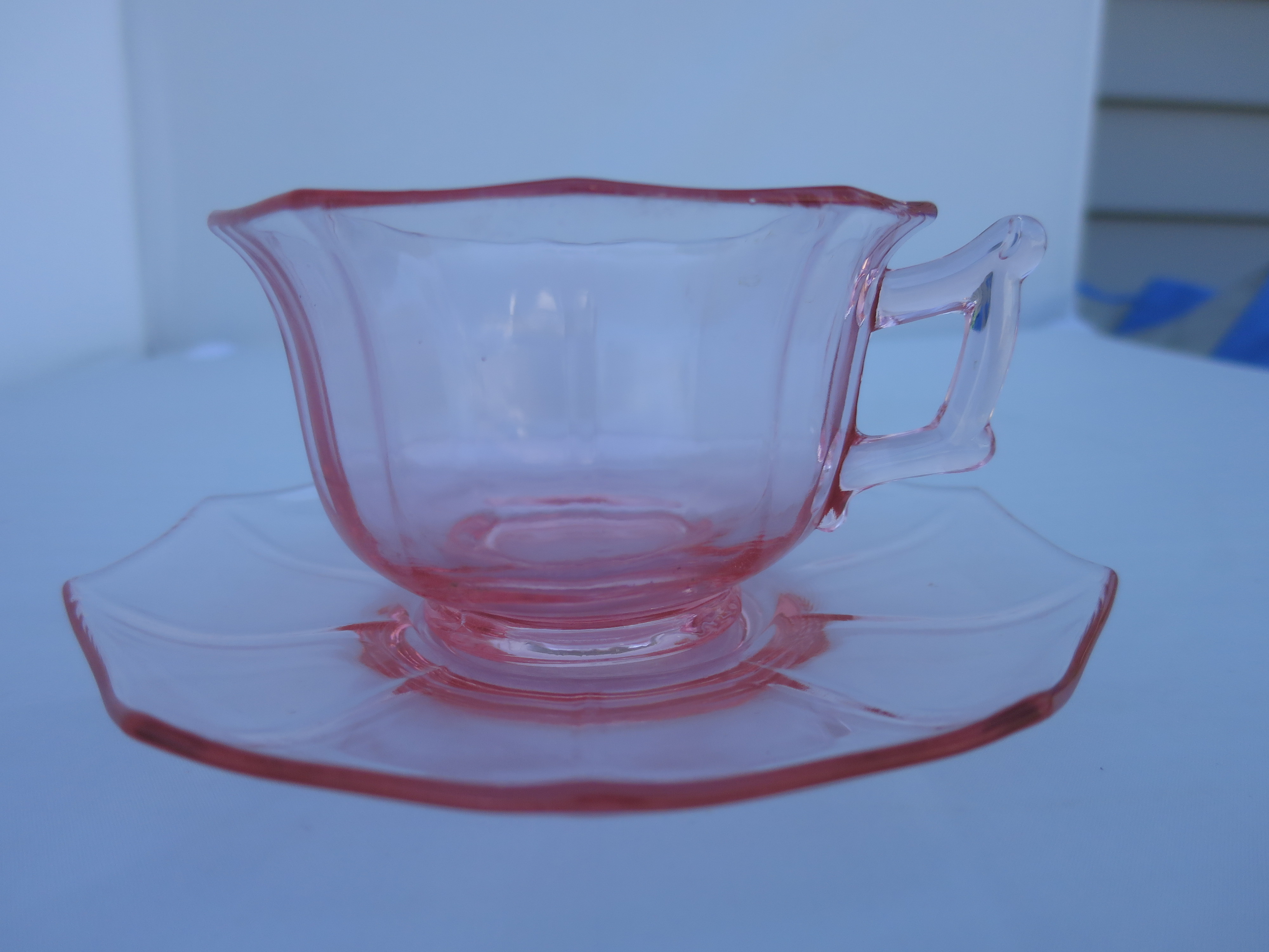 Cambridge Decagon Pink Depression Glass Cup and Saucer