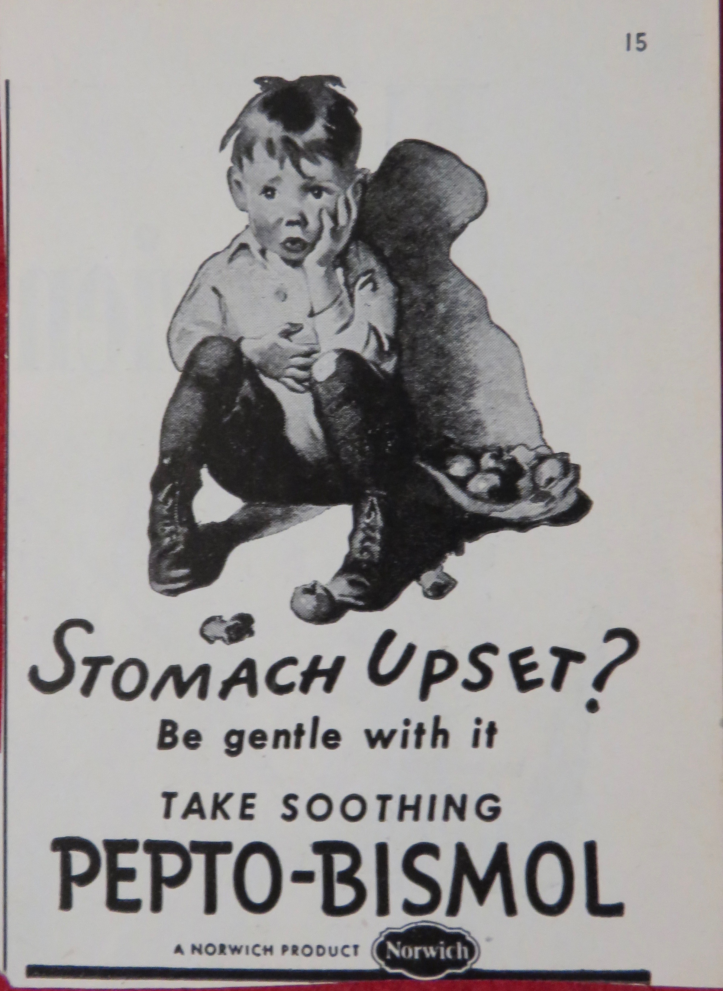 1947 Pepto Bismol with Little Boy with Upset Stomach