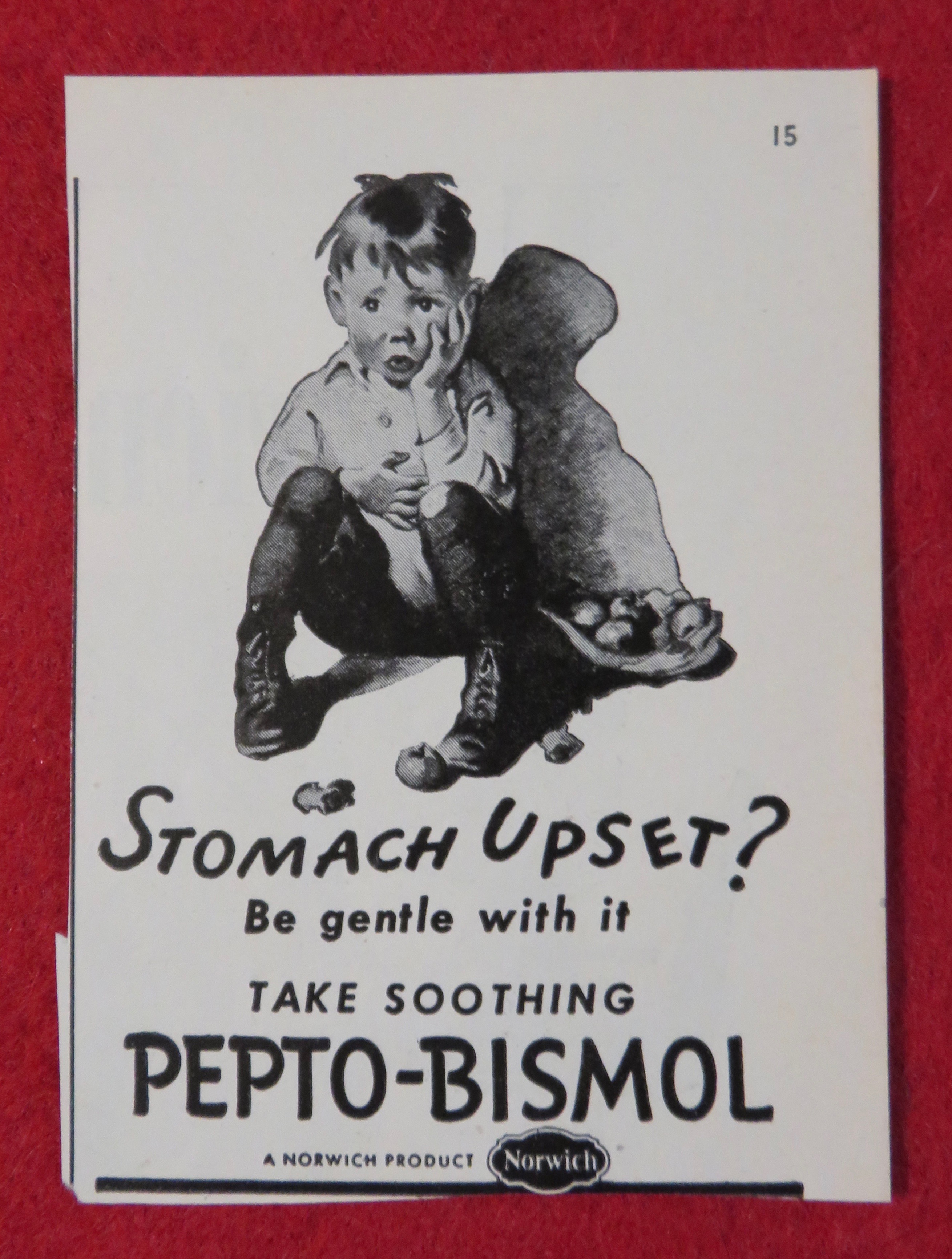 1947 Pepto Bismol with Little Boy with Upset Stomach