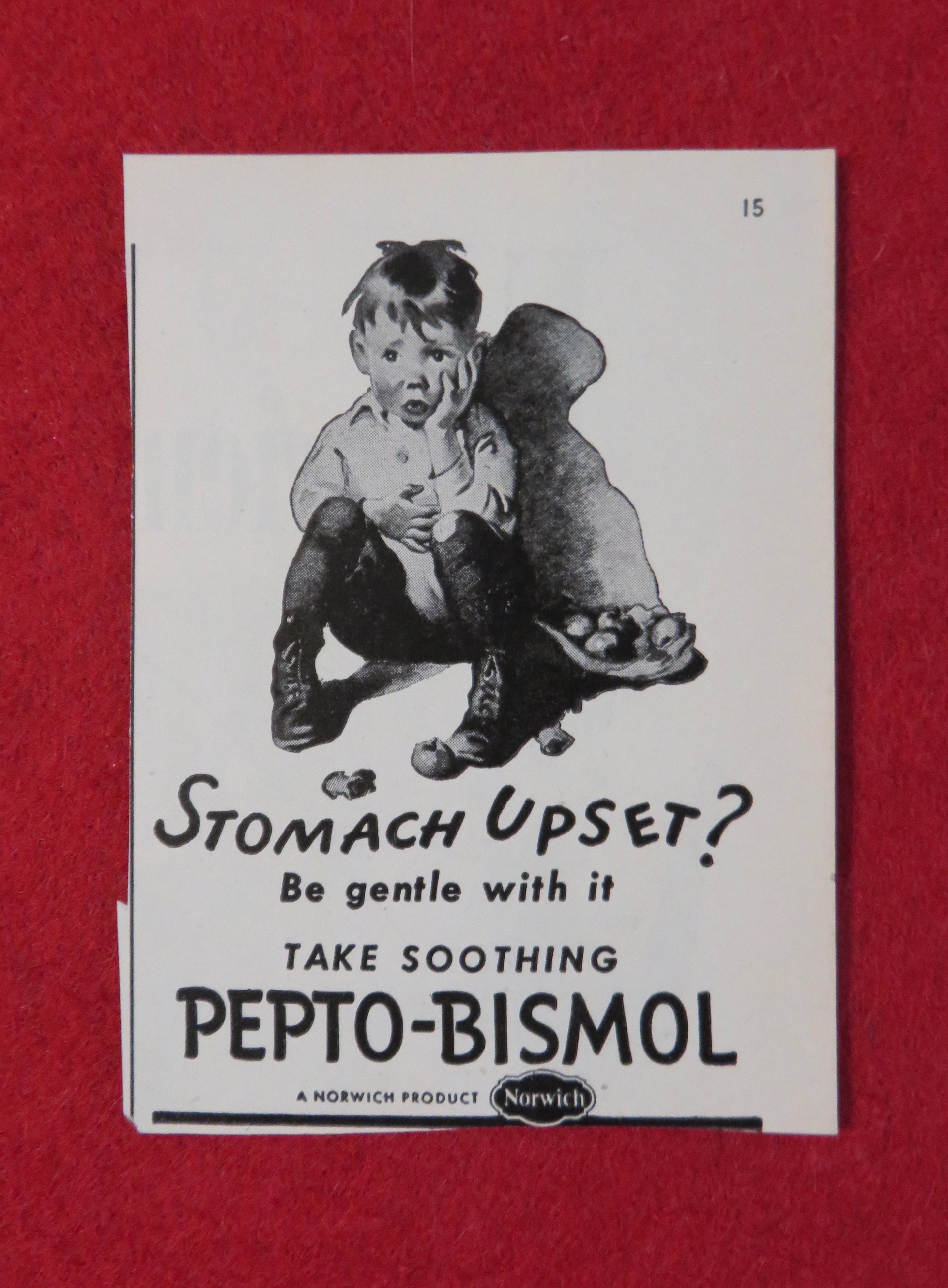 1947 Pepto Bismol with Little Boy with Upset Stomach