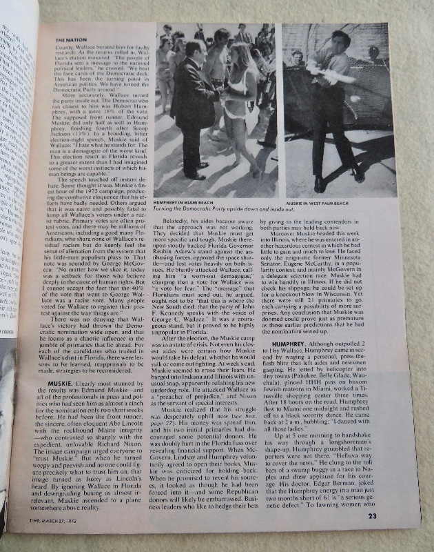 Time Magazine March 27, 1972 George Wallace (Now Who's On First)
