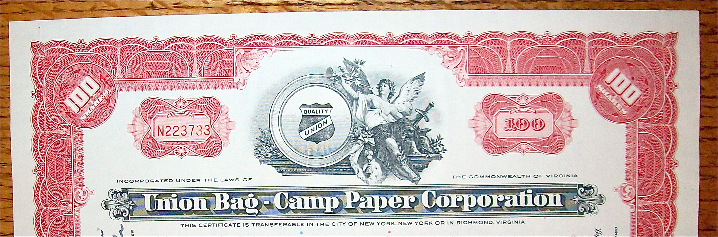 1959 Union Bag Camp Paper Corporation Stock Certificate