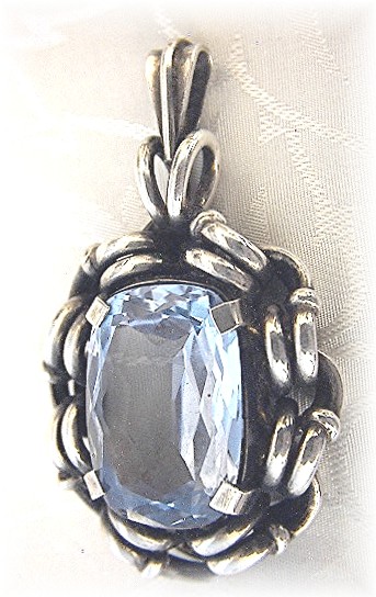 Antique Faceted Large Blue Topaze Pendant KJ