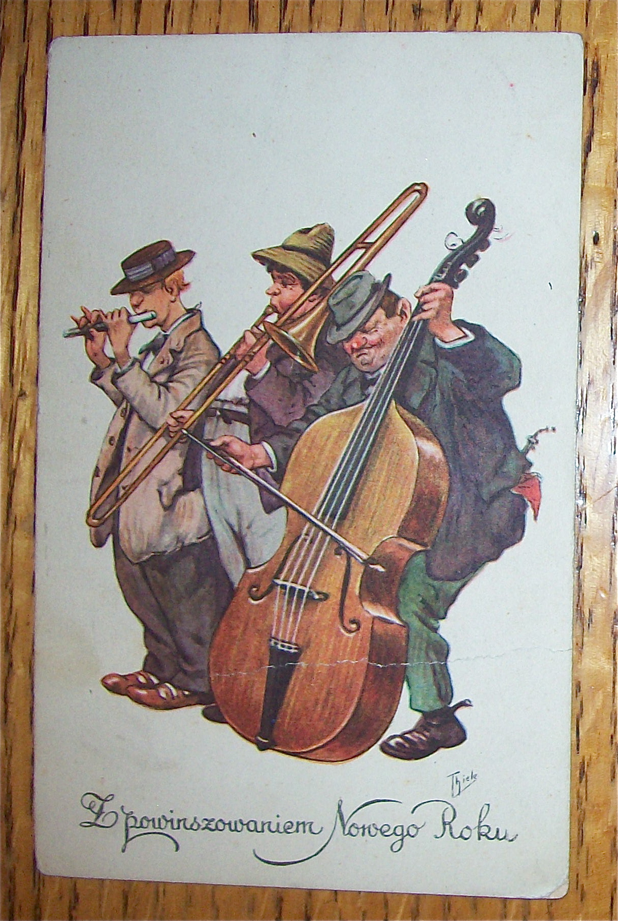 Three Men Playing Instruments Postcard