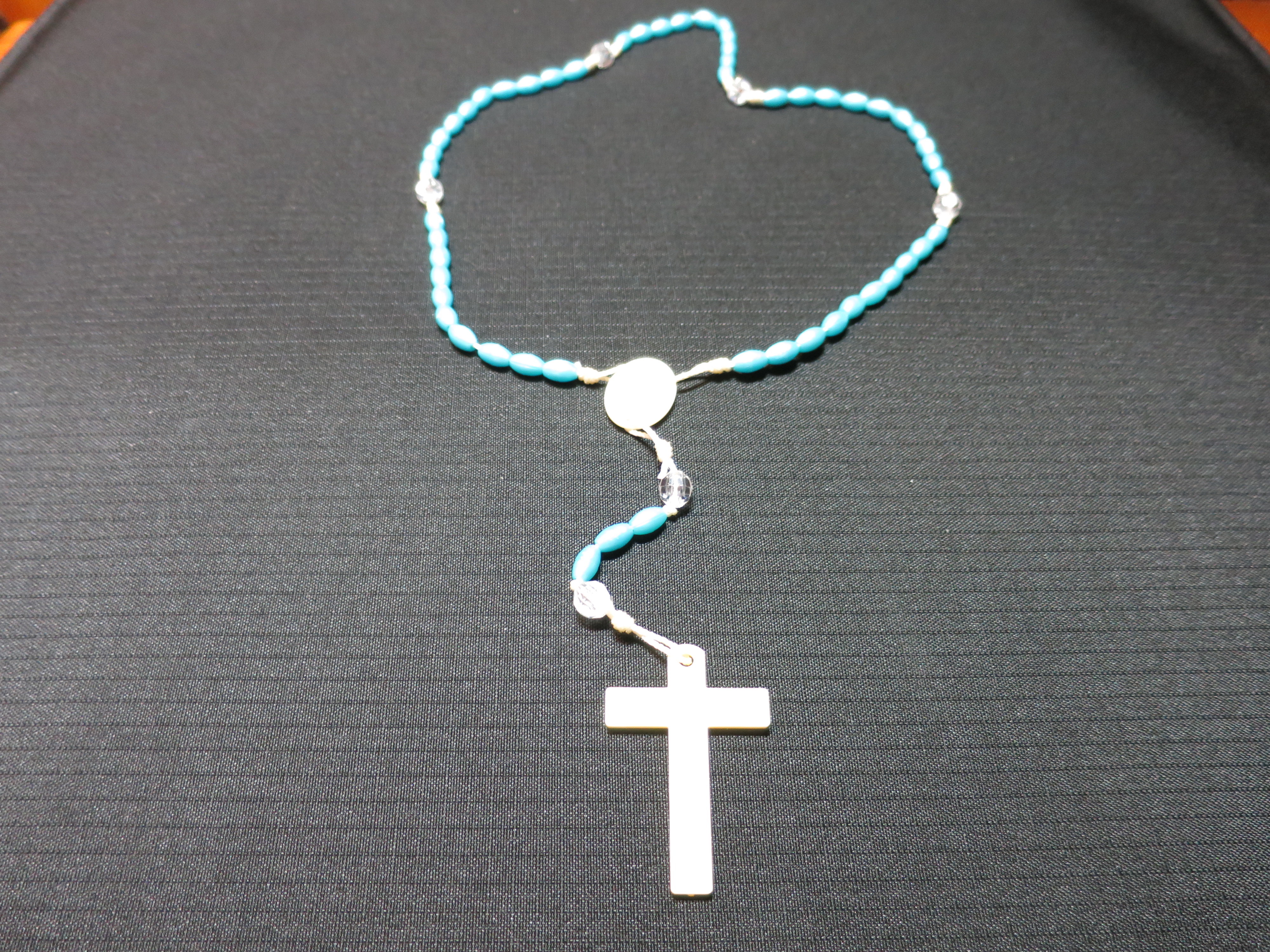 Vintage plastic Missionary Rosary Blue Ivory
