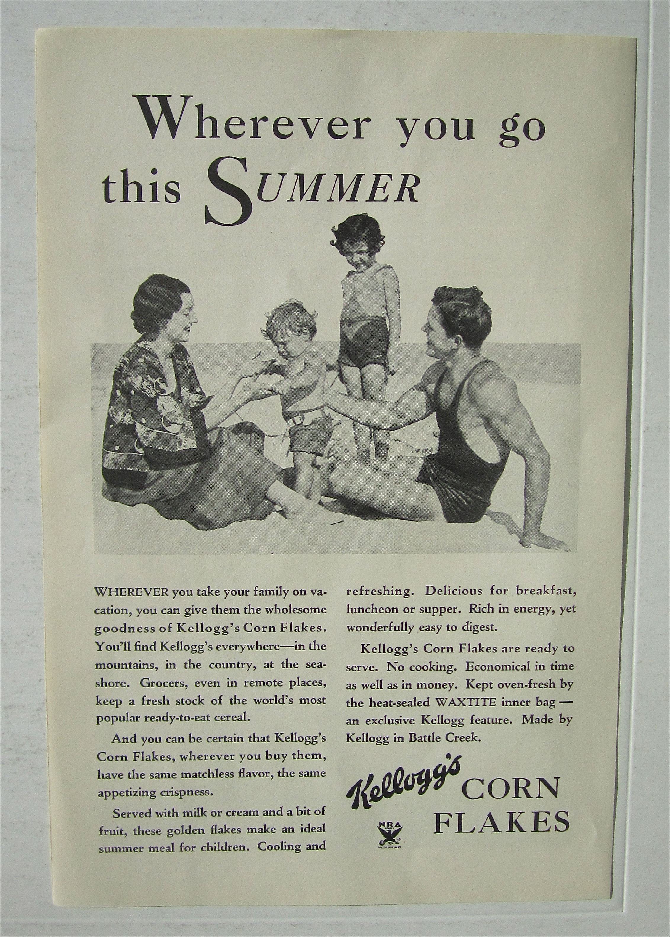1934 Kellogg's Corn Flakes with Family on Beach