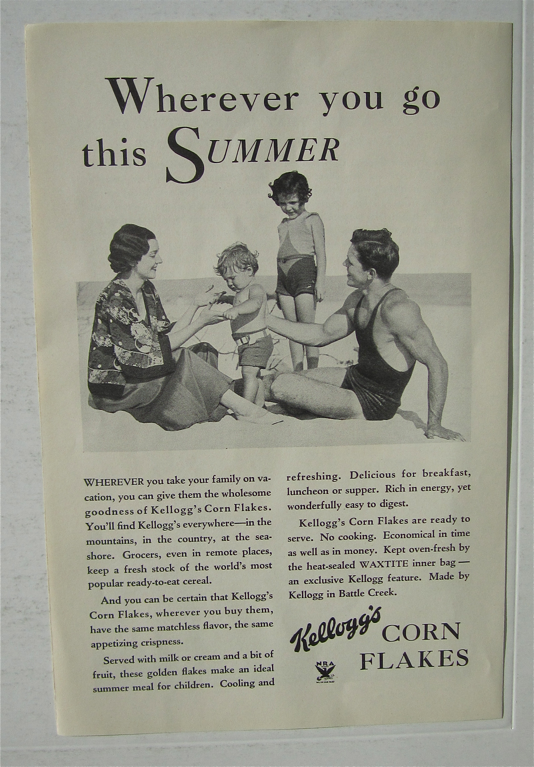 1934 Kellogg's Corn Flakes with Family on Beach