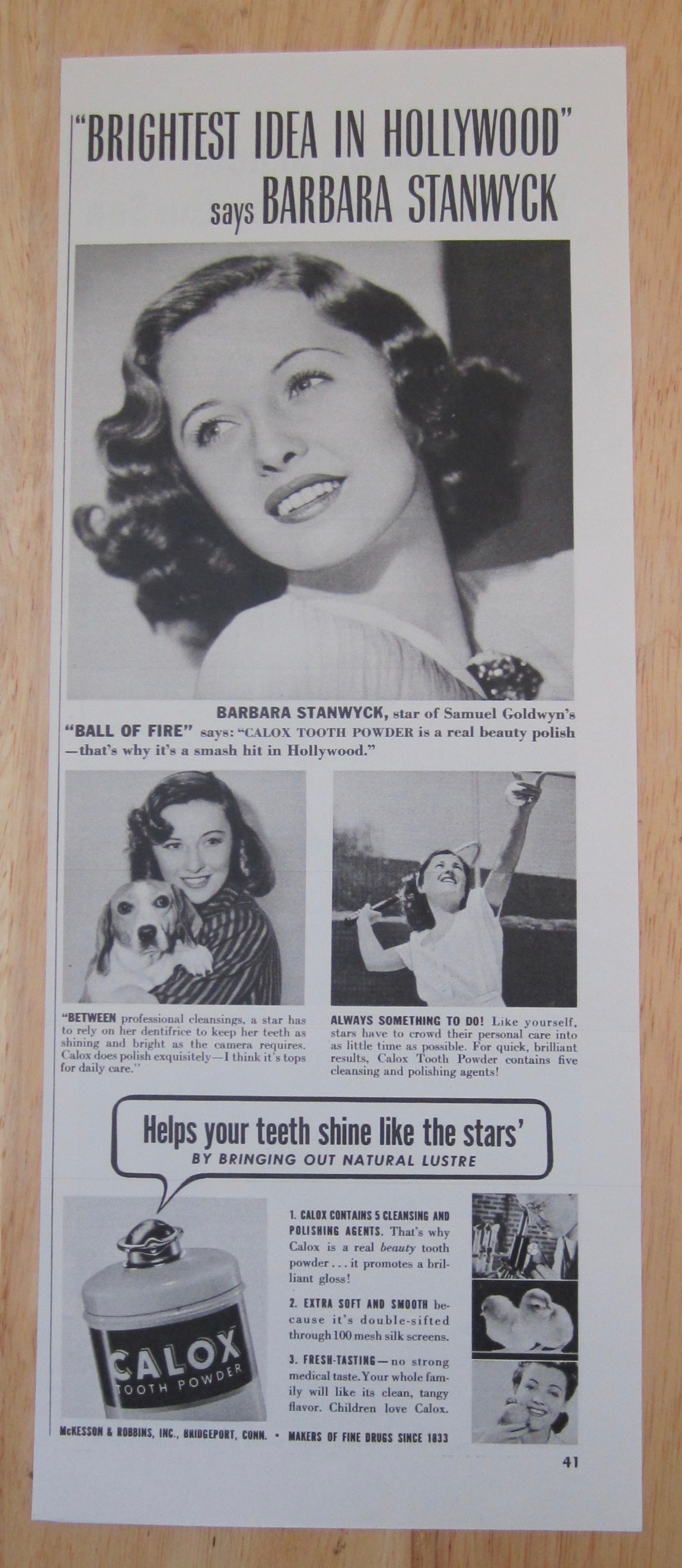 1942 Calox Tooth Powder with Barbara Stanwyck
