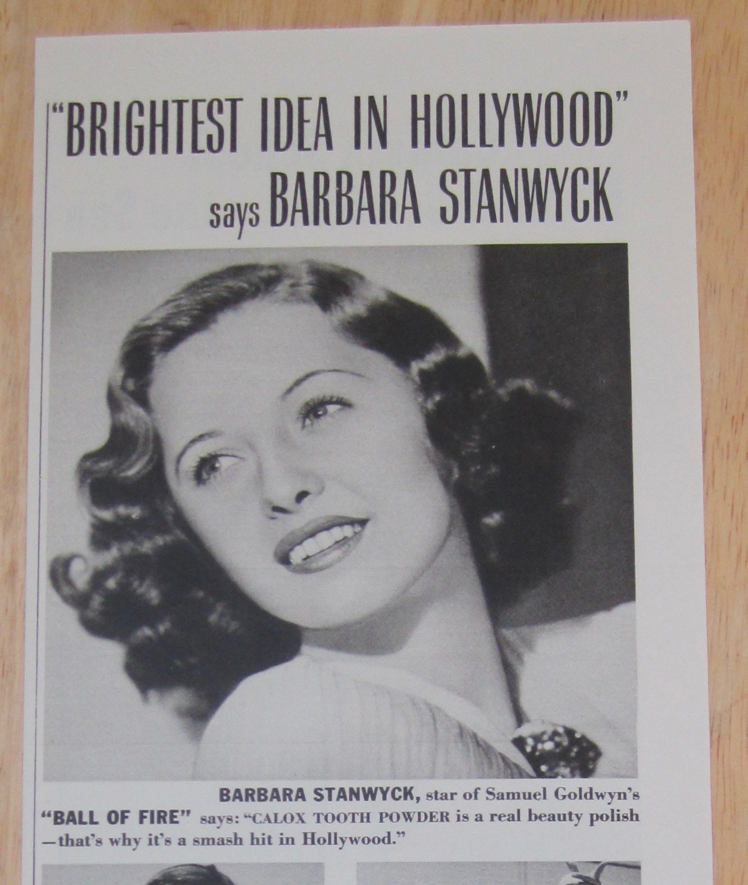1942 Calox Tooth Powder with Barbara Stanwyck