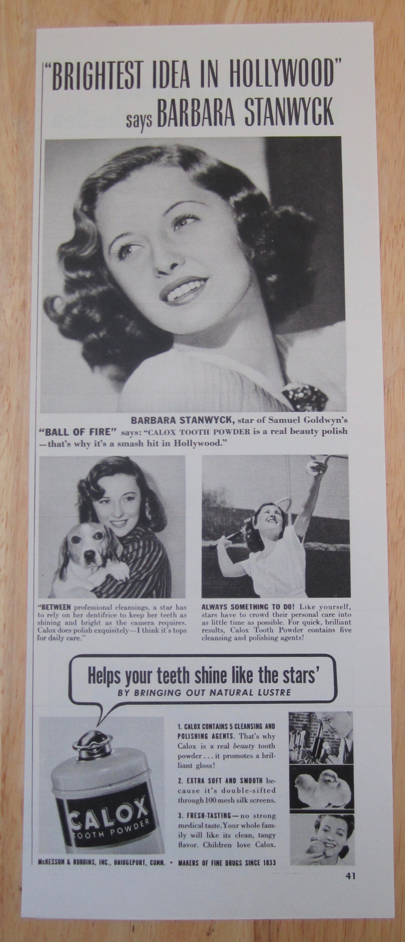 1942 Calox Tooth Powder with Barbara Stanwyck