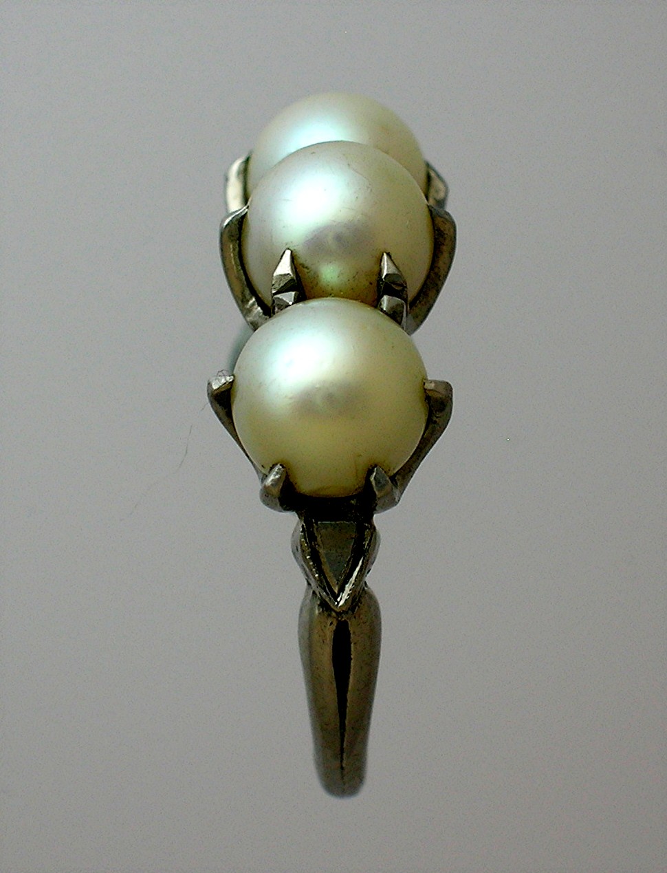 Magnificent 3 Pearl Palladium Claw Set Ring . . . .