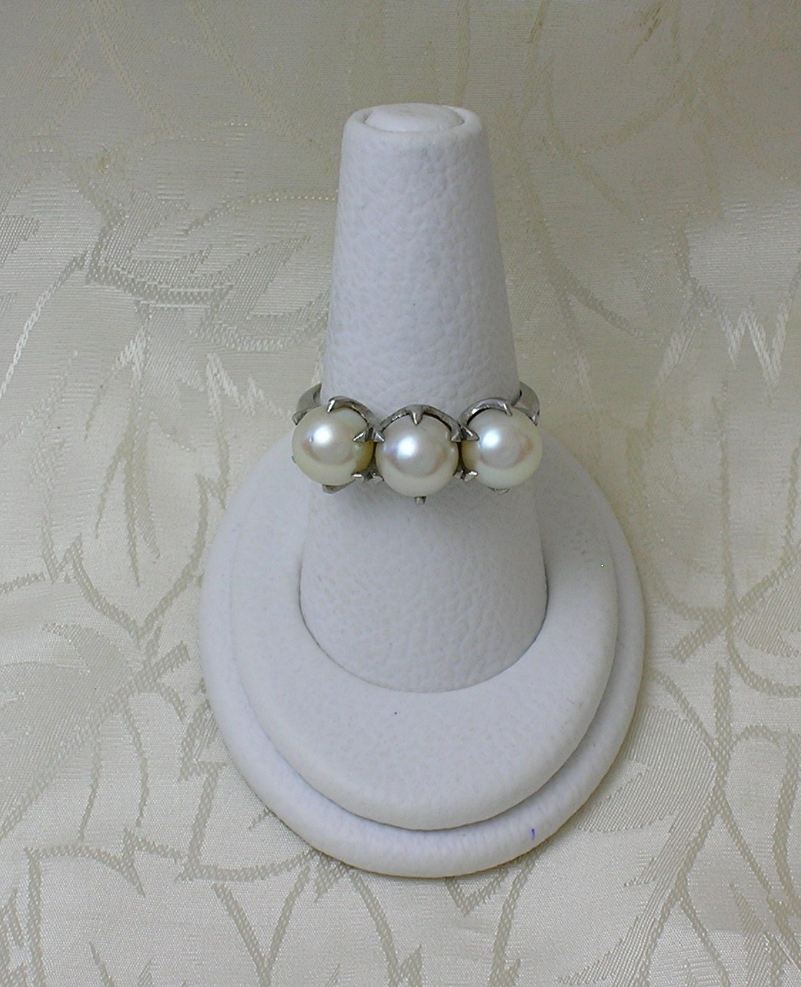 Magnificent 3 Pearl Palladium Claw Set Ring . . . .