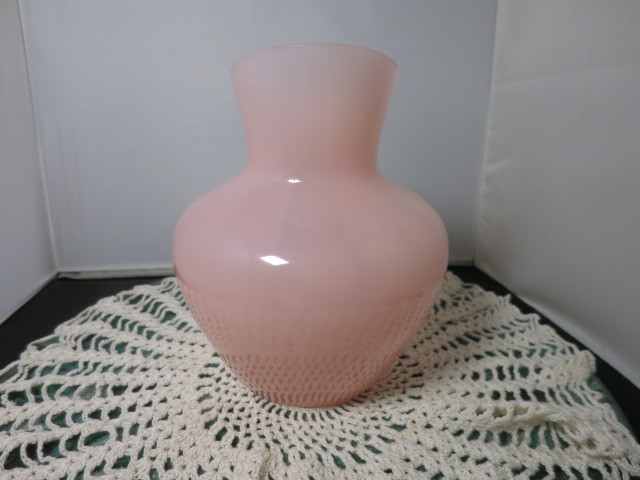 Steuben Art Glass pitcher pink with black handle 2 quart