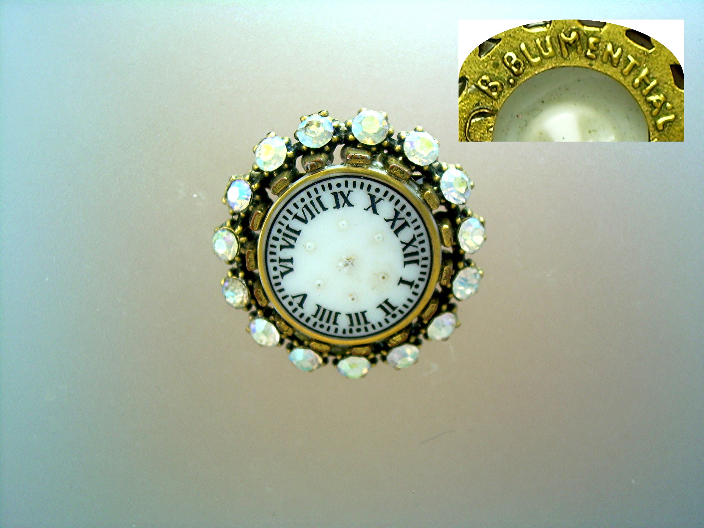 Blumenthal Borealis Crystal Goldtone Clock Brooch