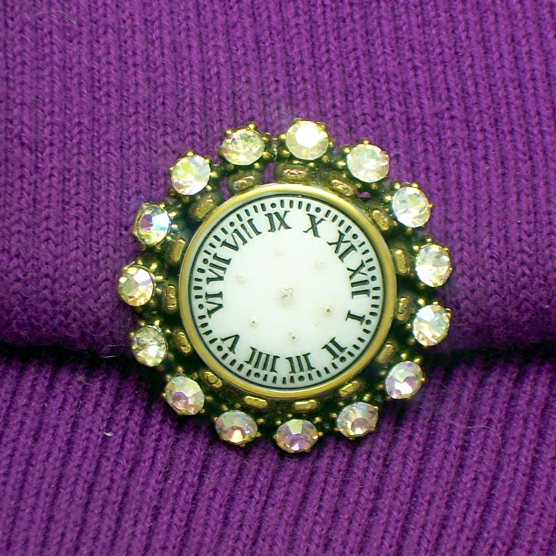 Blumenthal Borealis Crystal Goldtone Clock Brooch